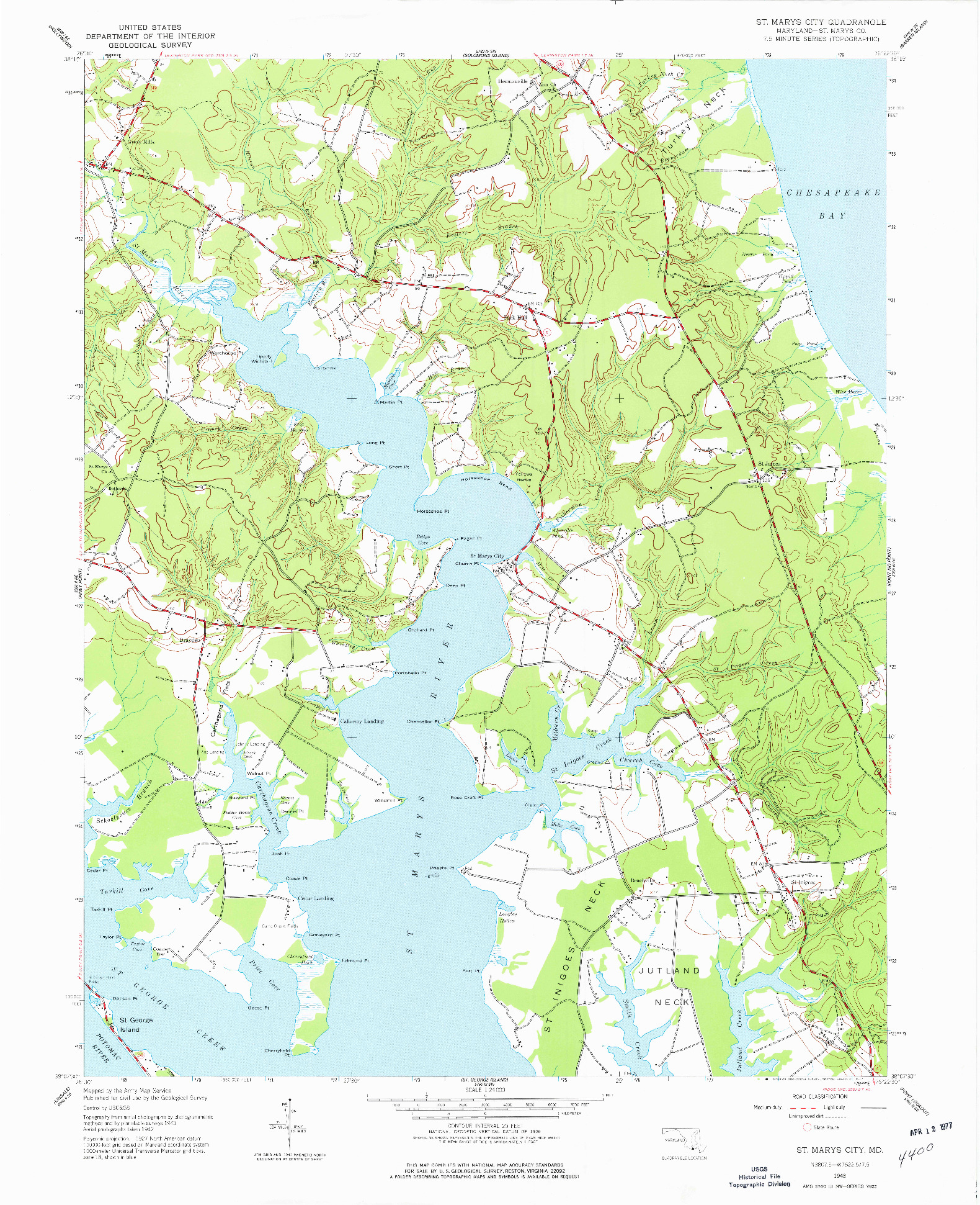 USGS 1:24000-SCALE QUADRANGLE FOR ST. MARYS CITY, MD 1943