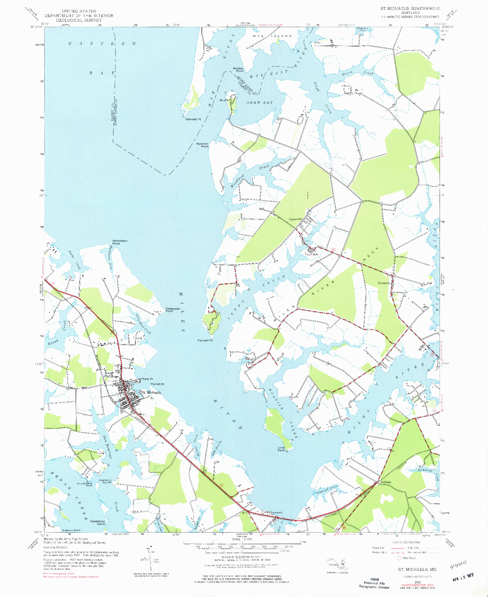 USGS 1:24000-SCALE QUADRANGLE FOR ST. MICHAELS, MD 1942