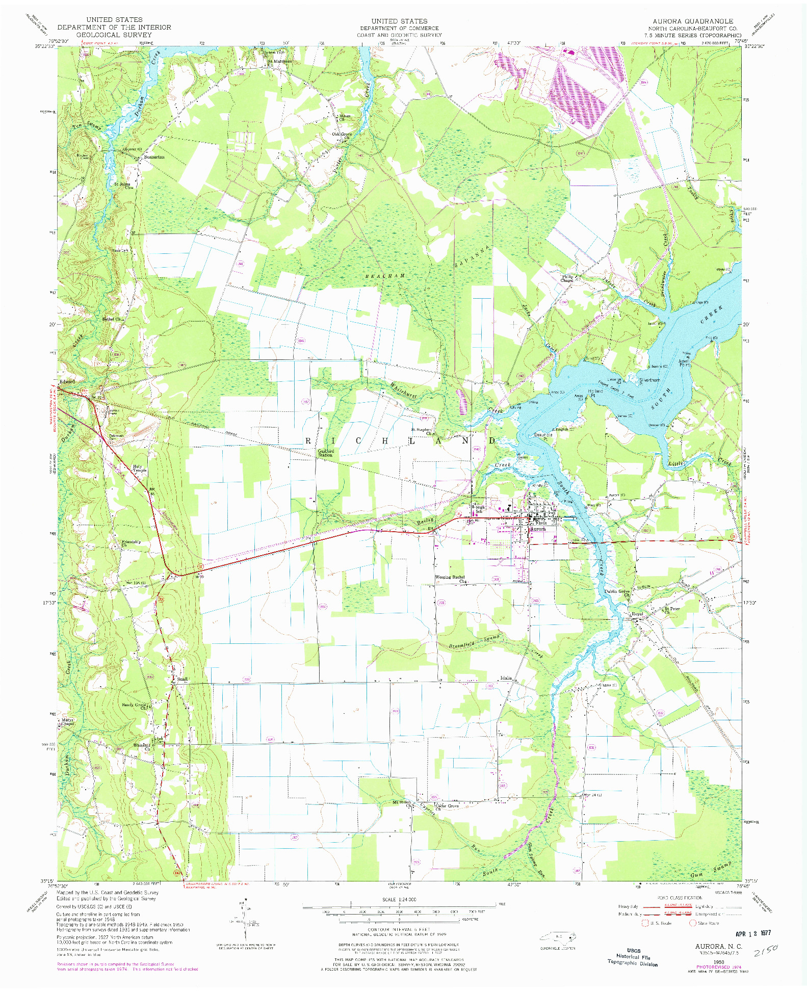 USGS 1:24000-SCALE QUADRANGLE FOR AURORA, NC 1950