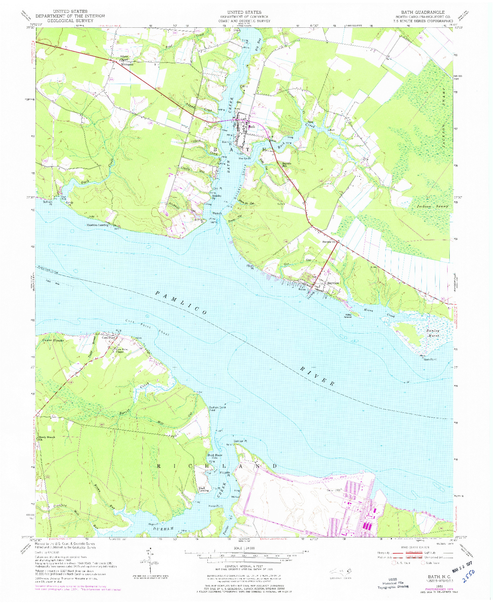 USGS 1:24000-SCALE QUADRANGLE FOR BATH, NC 1951