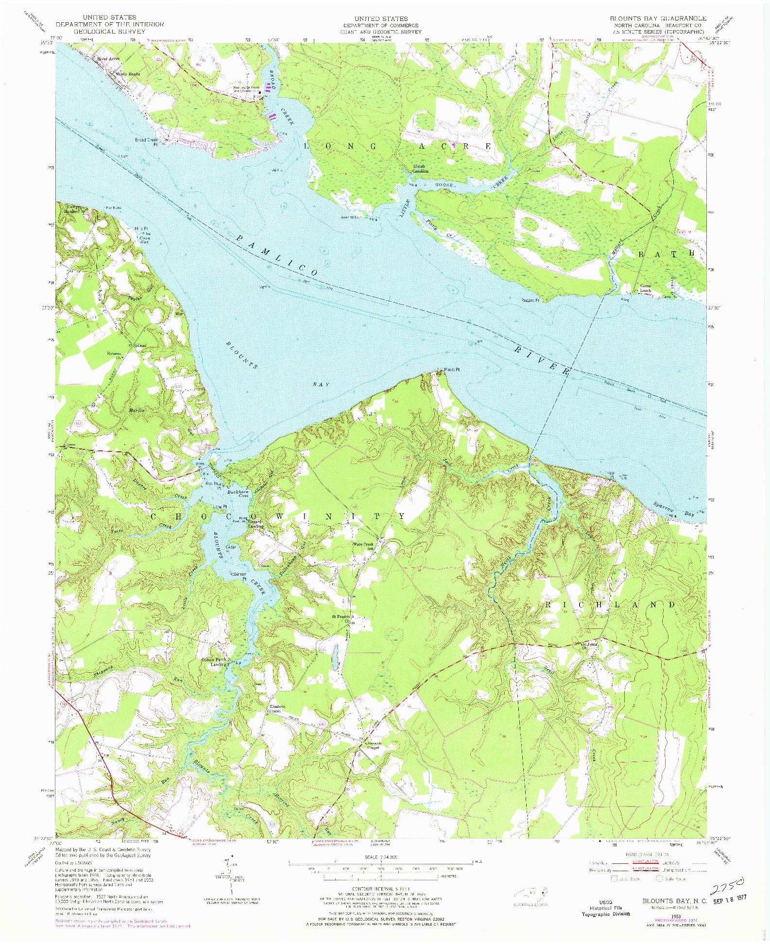 USGS 1:24000-SCALE QUADRANGLE FOR BLOUNTS BAY, NC 1953