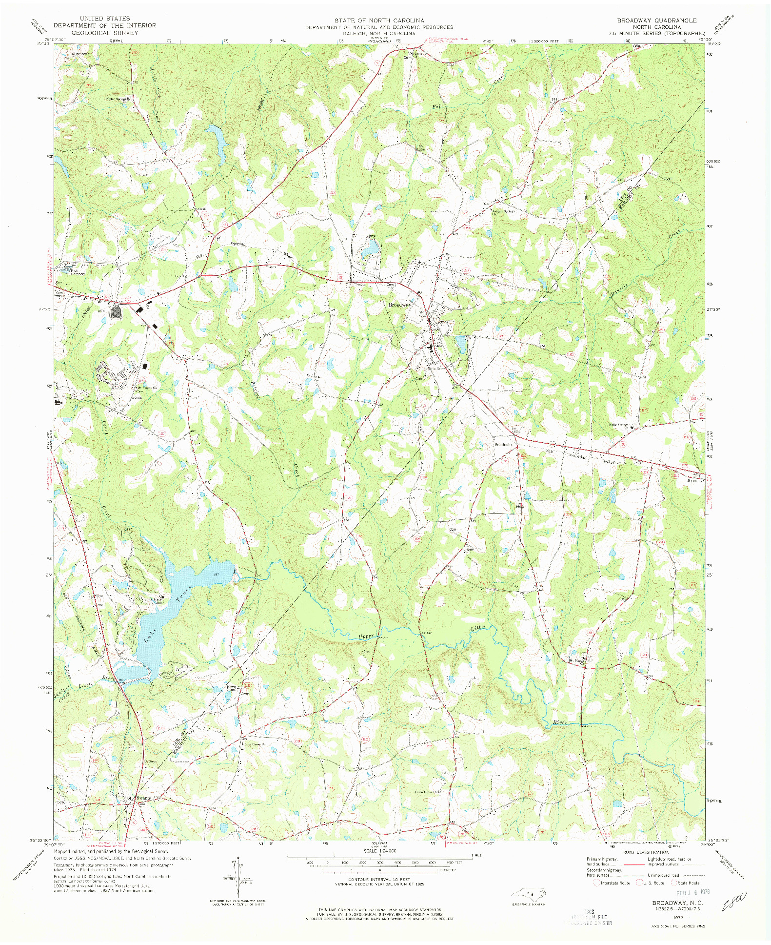 USGS 1:24000-SCALE QUADRANGLE FOR BROADWAY, NC 1977