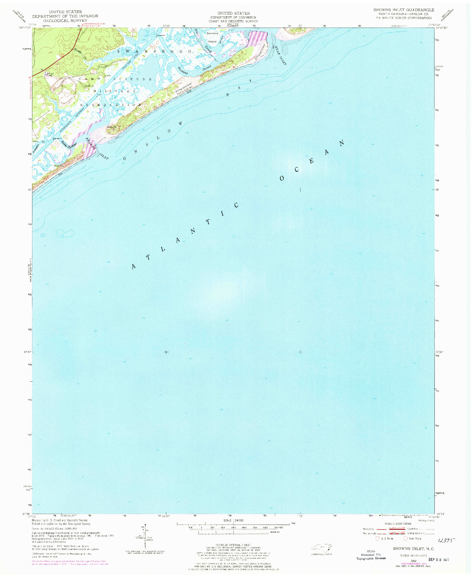 USGS 1:24000-SCALE QUADRANGLE FOR BROWNS INLET, NC 1952