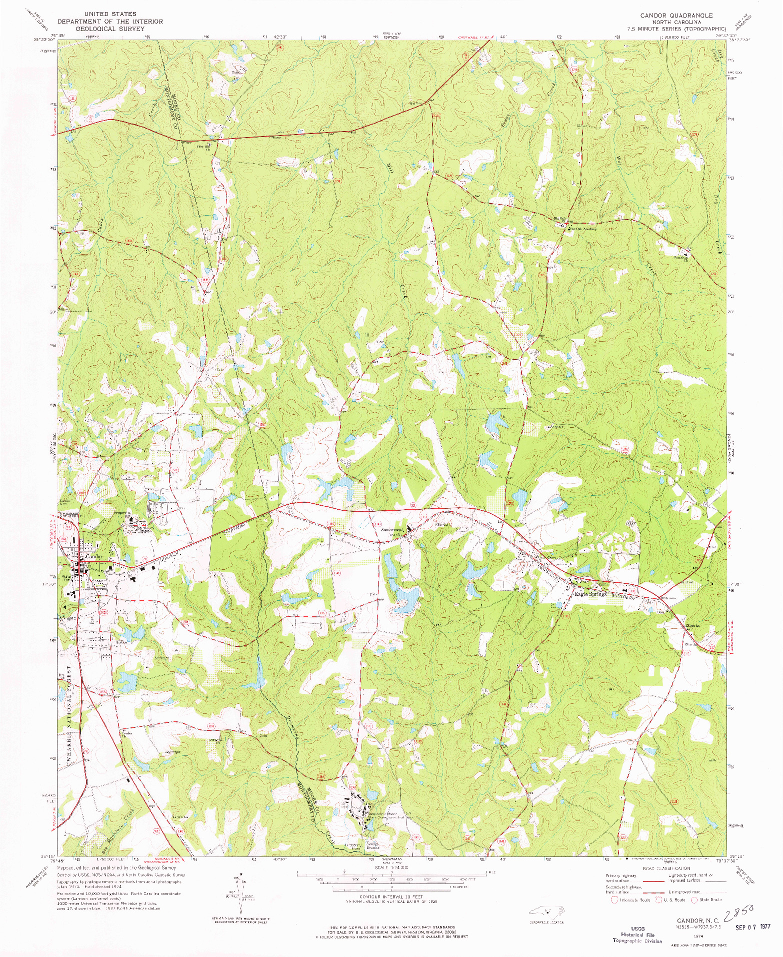 USGS 1:24000-SCALE QUADRANGLE FOR CANDOR, NC 1974