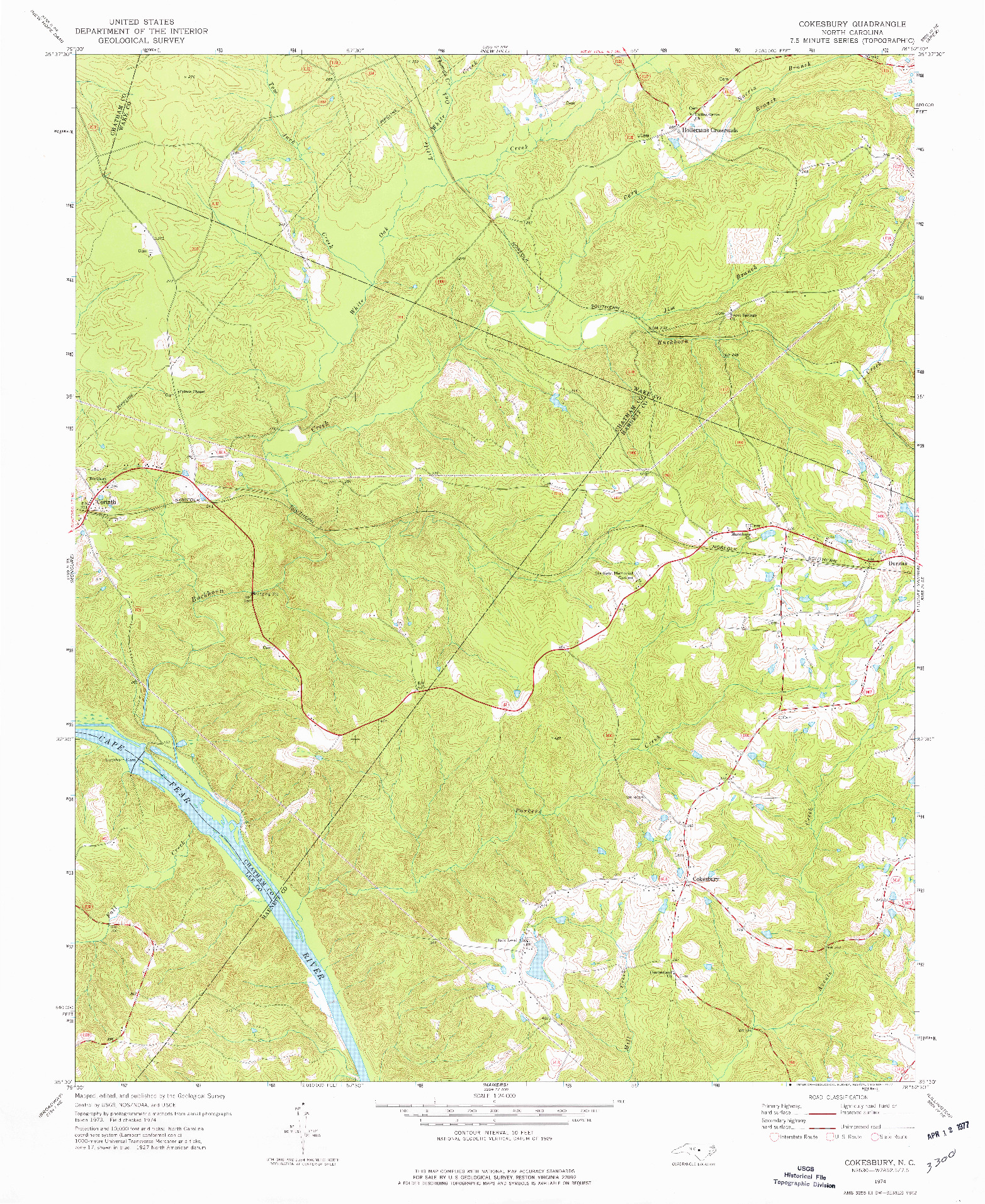 USGS 1:24000-SCALE QUADRANGLE FOR COKESBURY, NC 1974