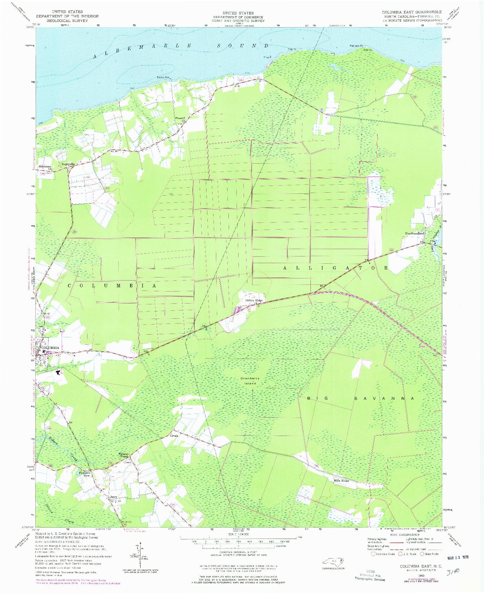 USGS 1:24000-SCALE QUADRANGLE FOR COLUMBIA EAST, NC 1953