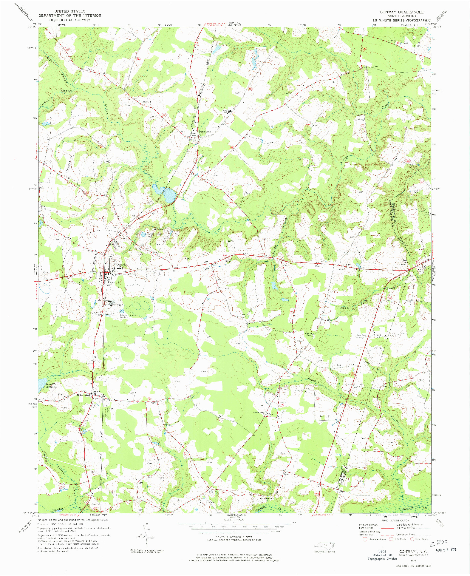 USGS 1:24000-SCALE QUADRANGLE FOR CONWAY, NC 1973