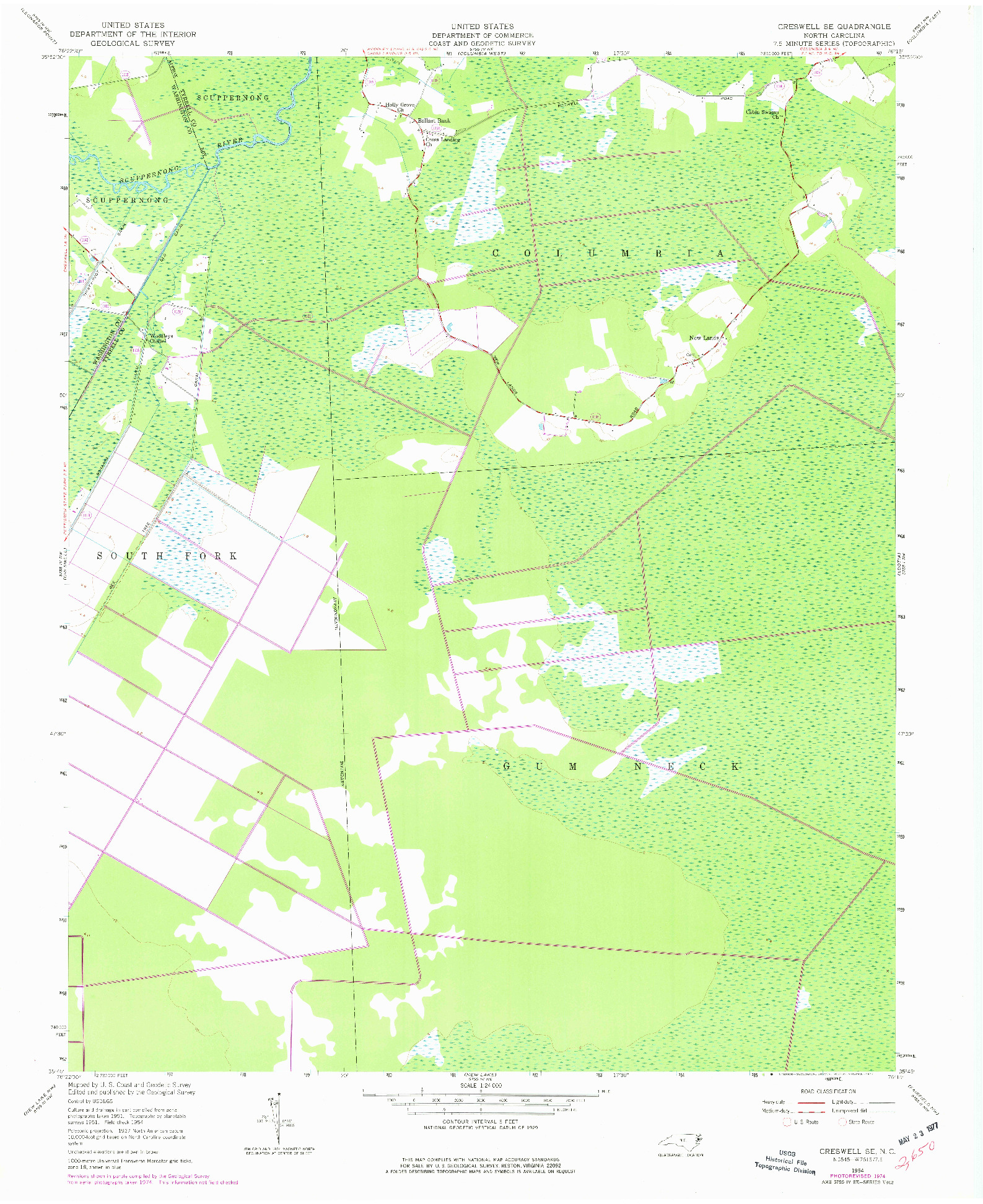 USGS 1:24000-SCALE QUADRANGLE FOR CRESWELL SE, NC 1954