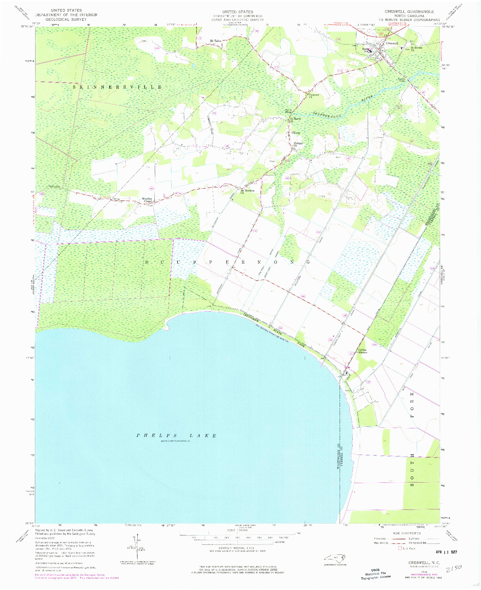 USGS 1:24000-SCALE QUADRANGLE FOR CRESWELL, NC 1954