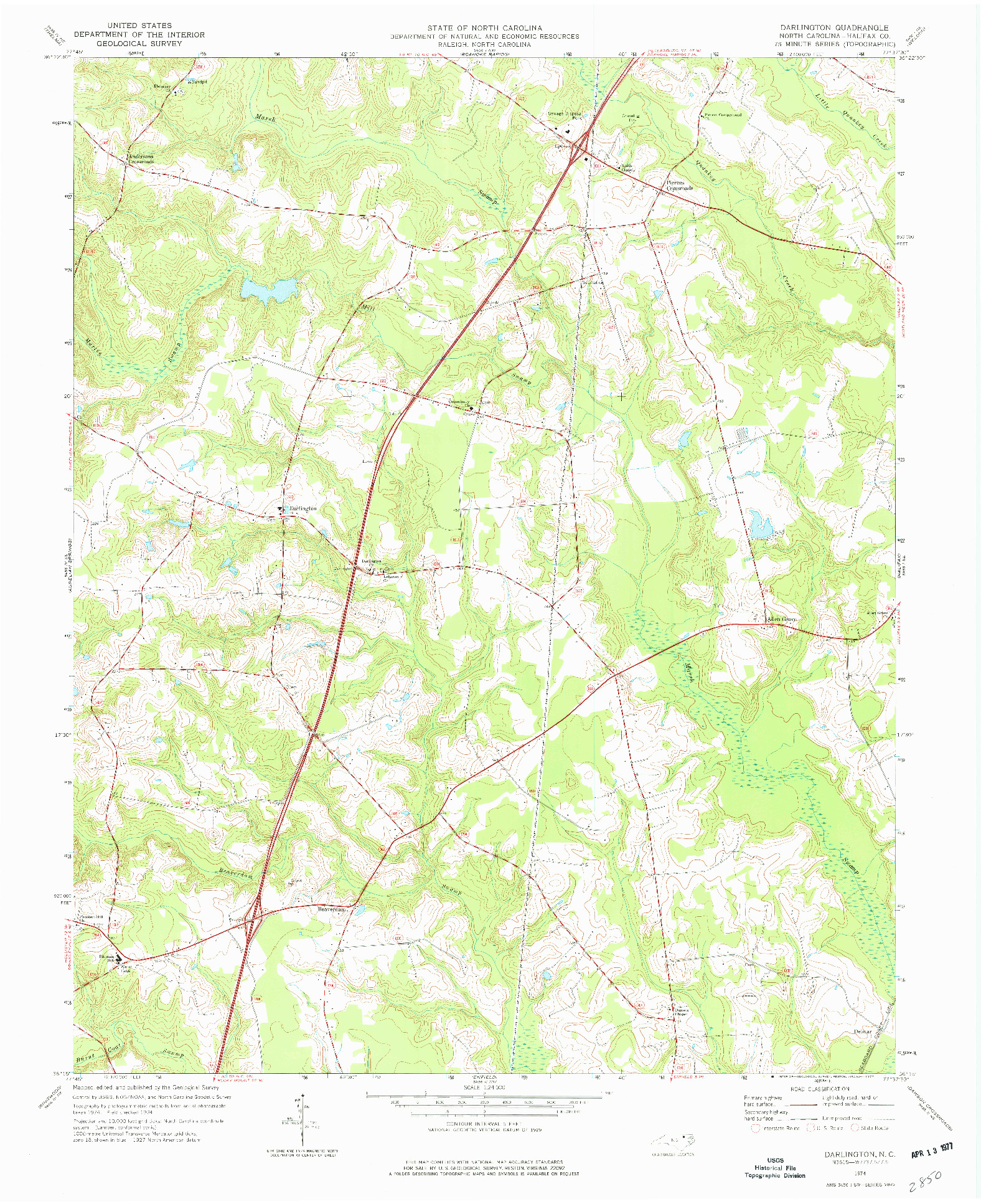 USGS 1:24000-SCALE QUADRANGLE FOR DARLINGTON, NC 1974