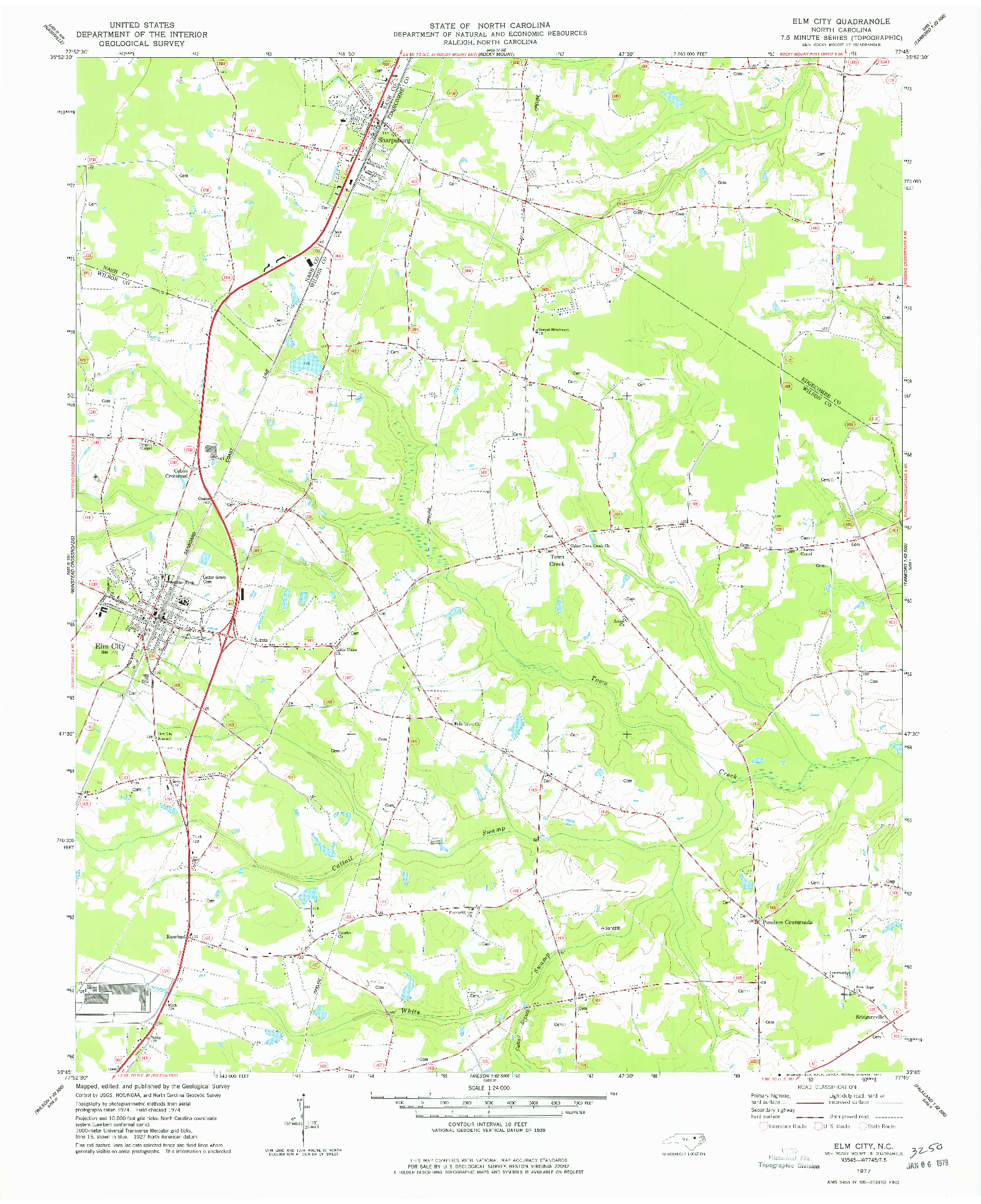 USGS 1:24000-SCALE QUADRANGLE FOR ELM CITY, NC 1977