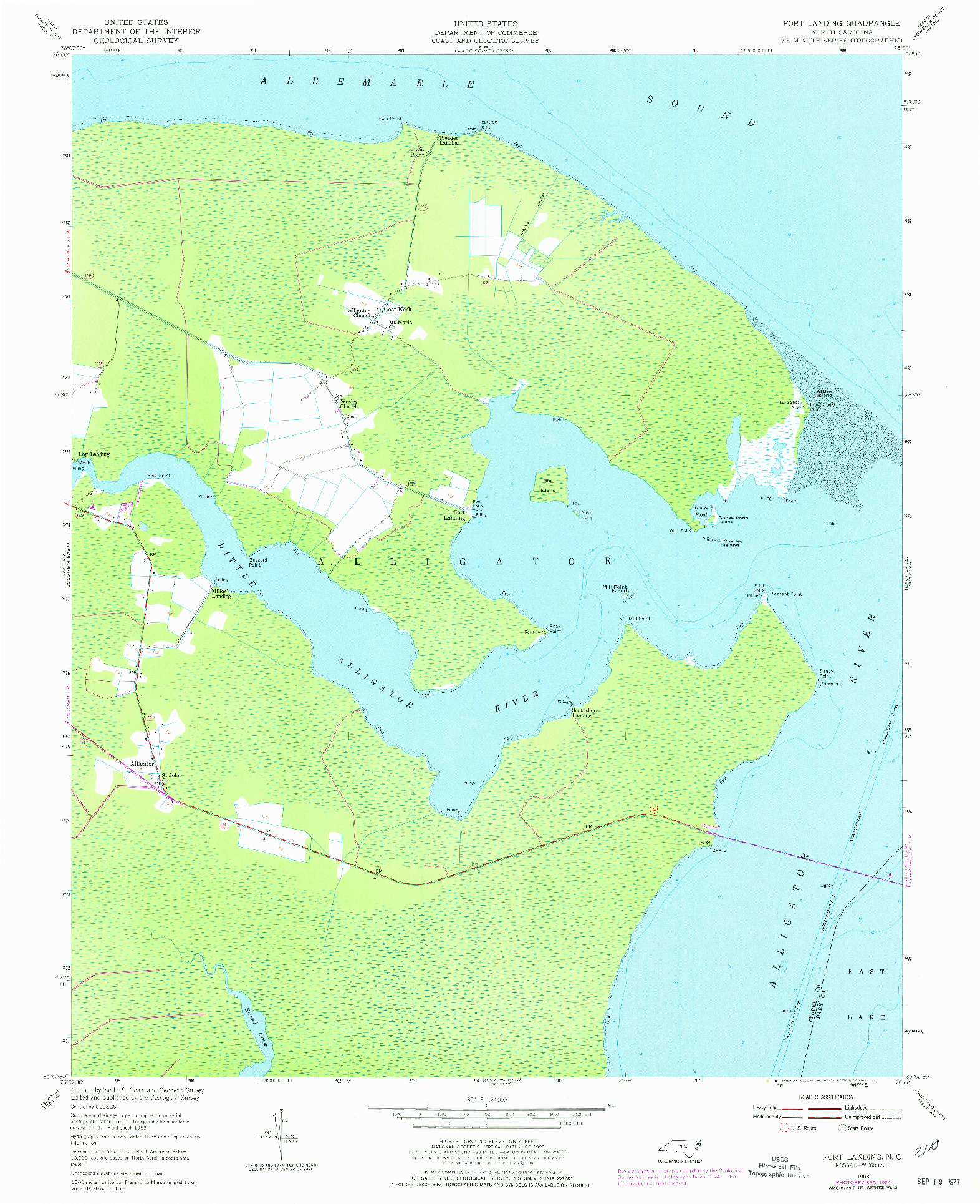 USGS 1:24000-SCALE QUADRANGLE FOR FORT LANDING, NC 1953