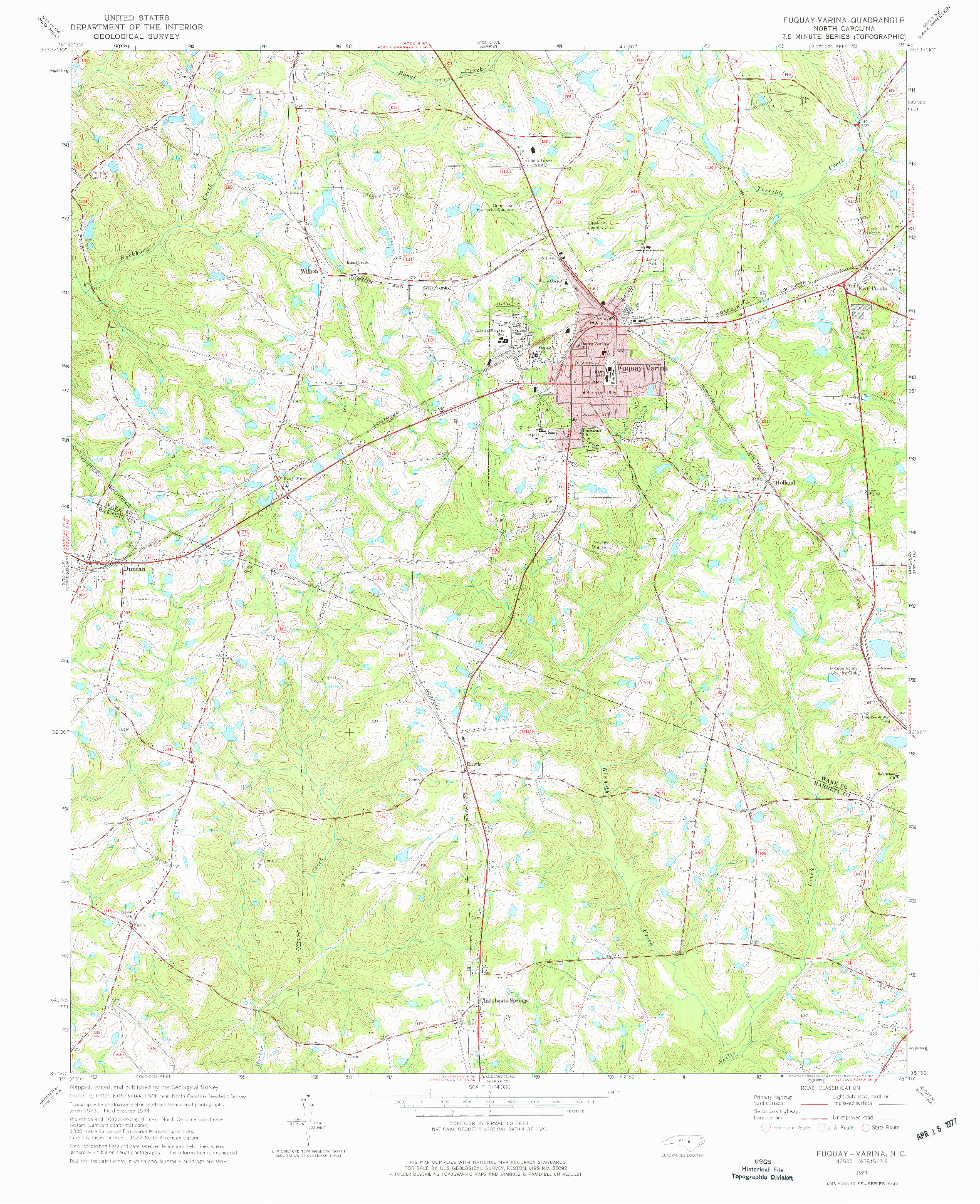 USGS 1:24000-SCALE QUADRANGLE FOR FUQUAY-VARINA, NC 1974