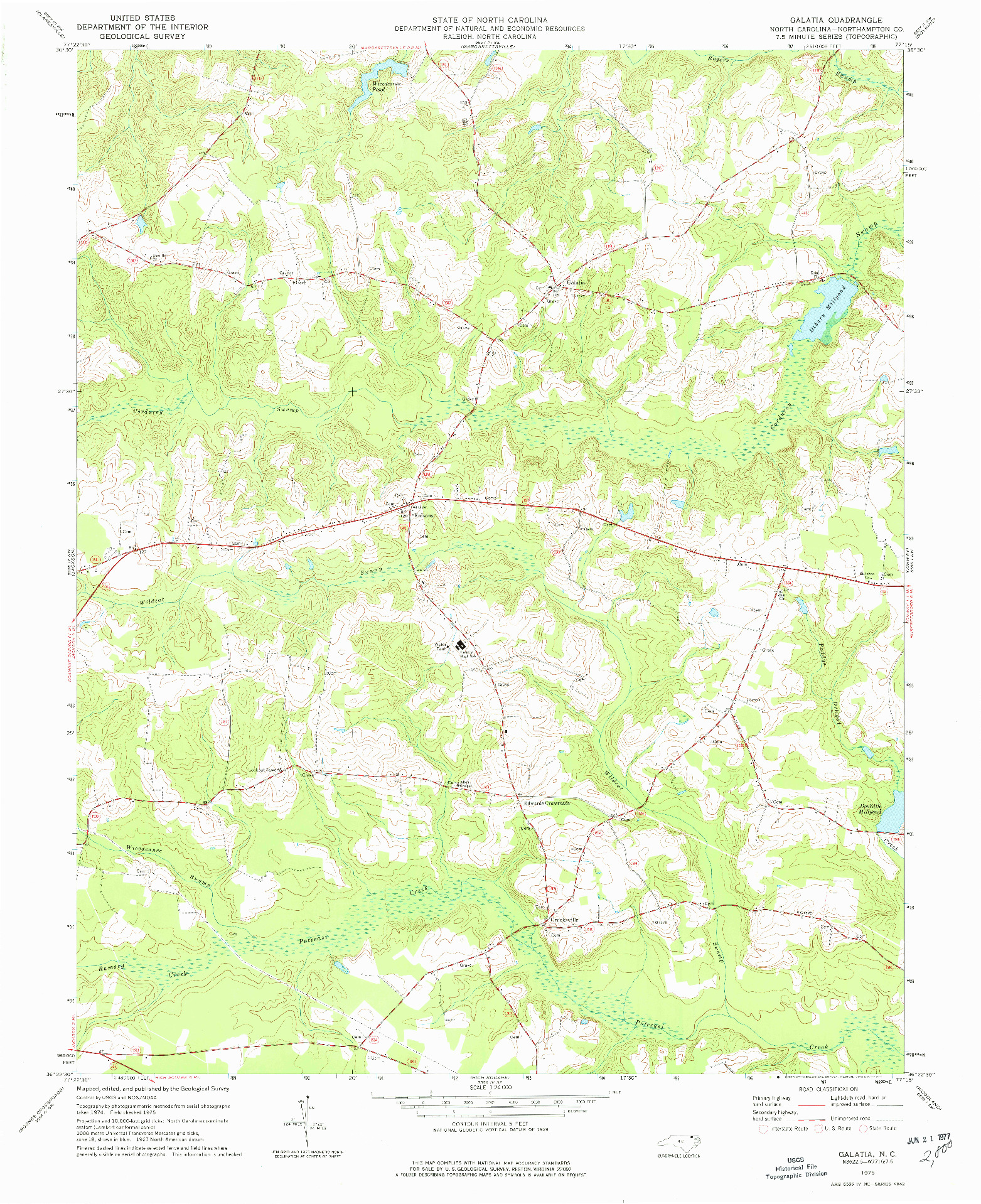 USGS 1:24000-SCALE QUADRANGLE FOR GALATIA, NC 1975