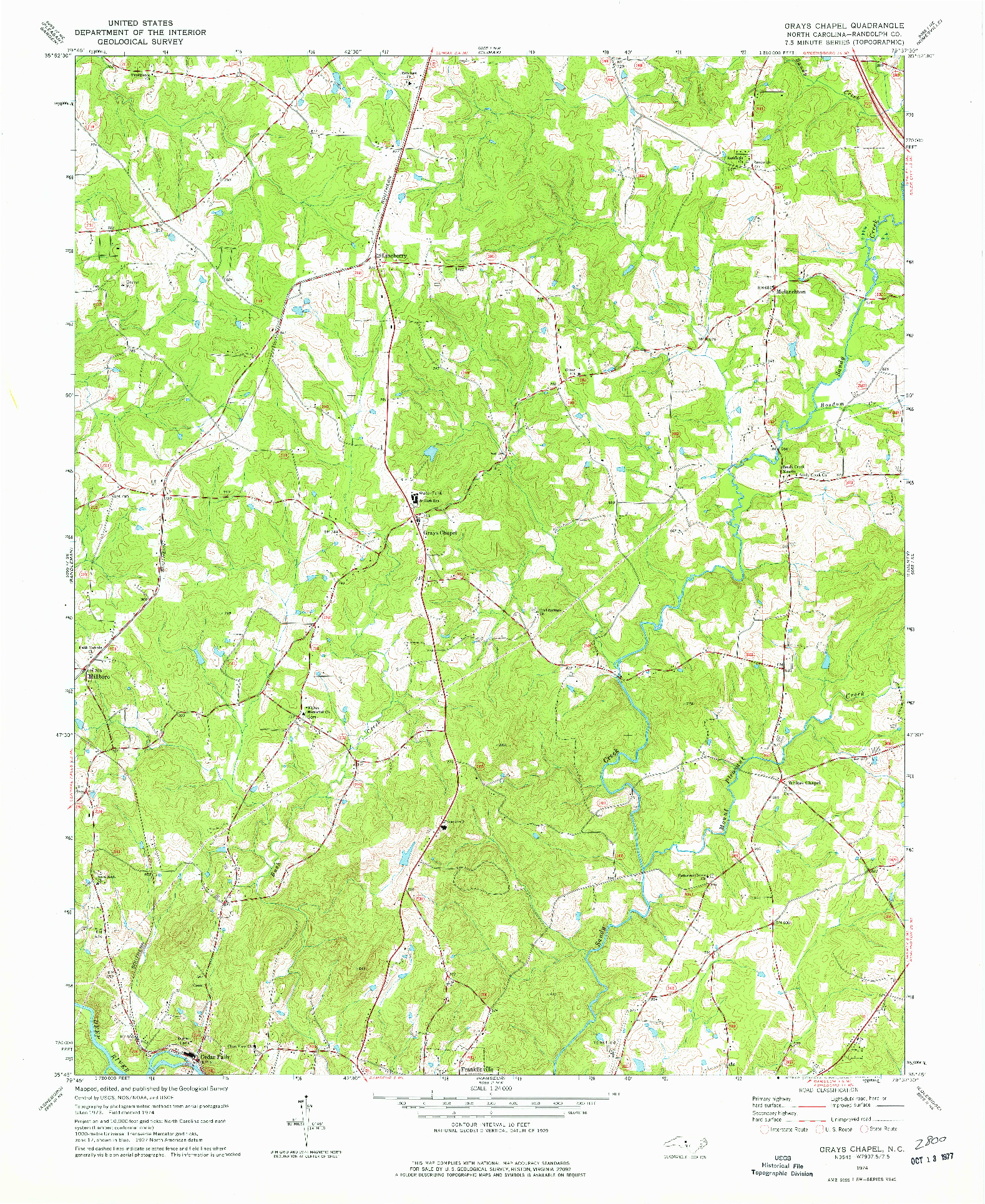 USGS 1:24000-SCALE QUADRANGLE FOR GRAYS CHAPEL, NC 1974