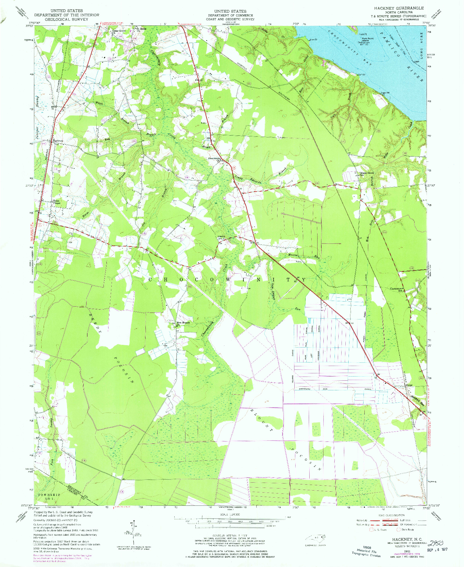 USGS 1:24000-SCALE QUADRANGLE FOR HACKNEY, NC 1951