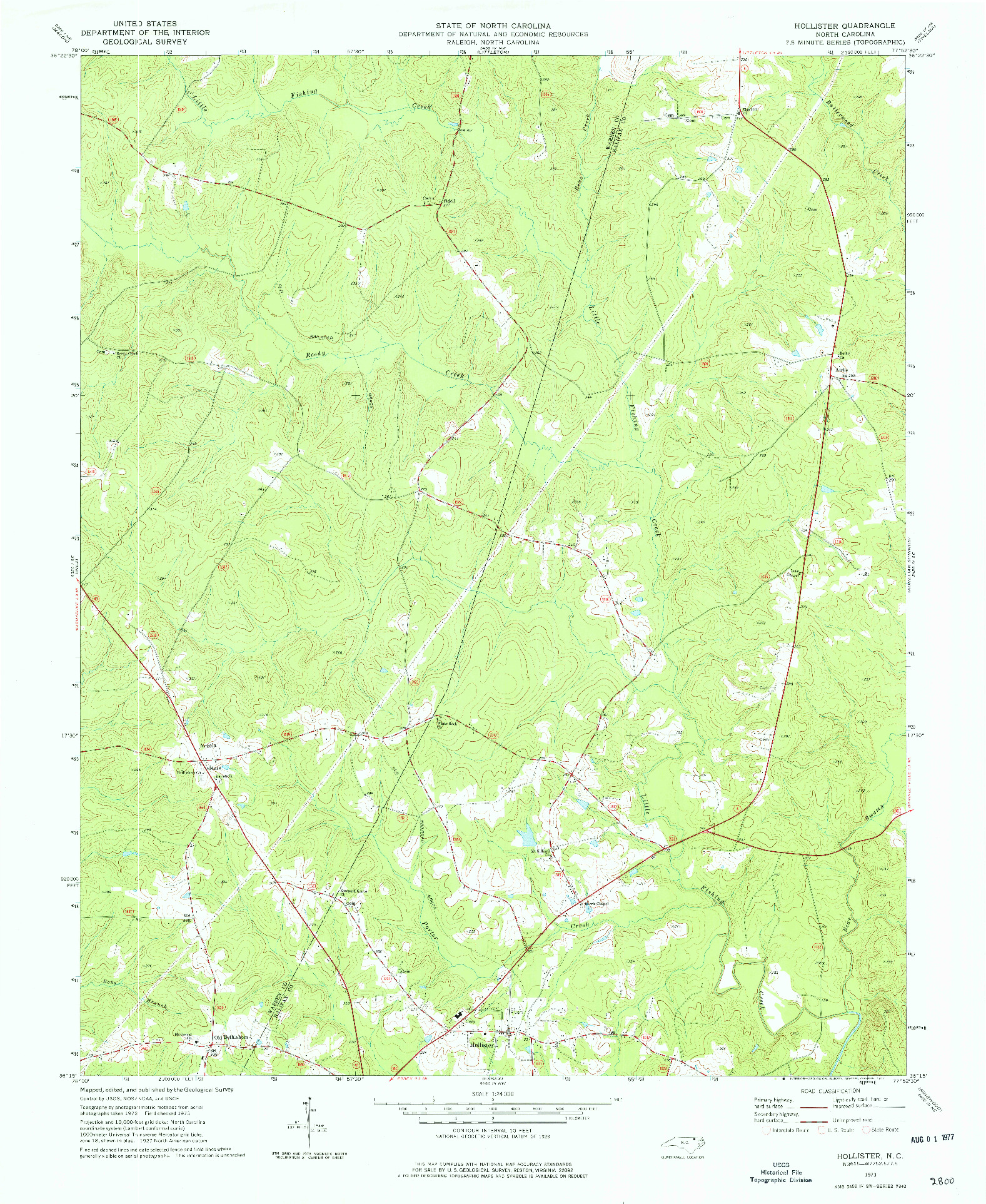 USGS 1:24000-SCALE QUADRANGLE FOR HOLLISTER, NC 1973