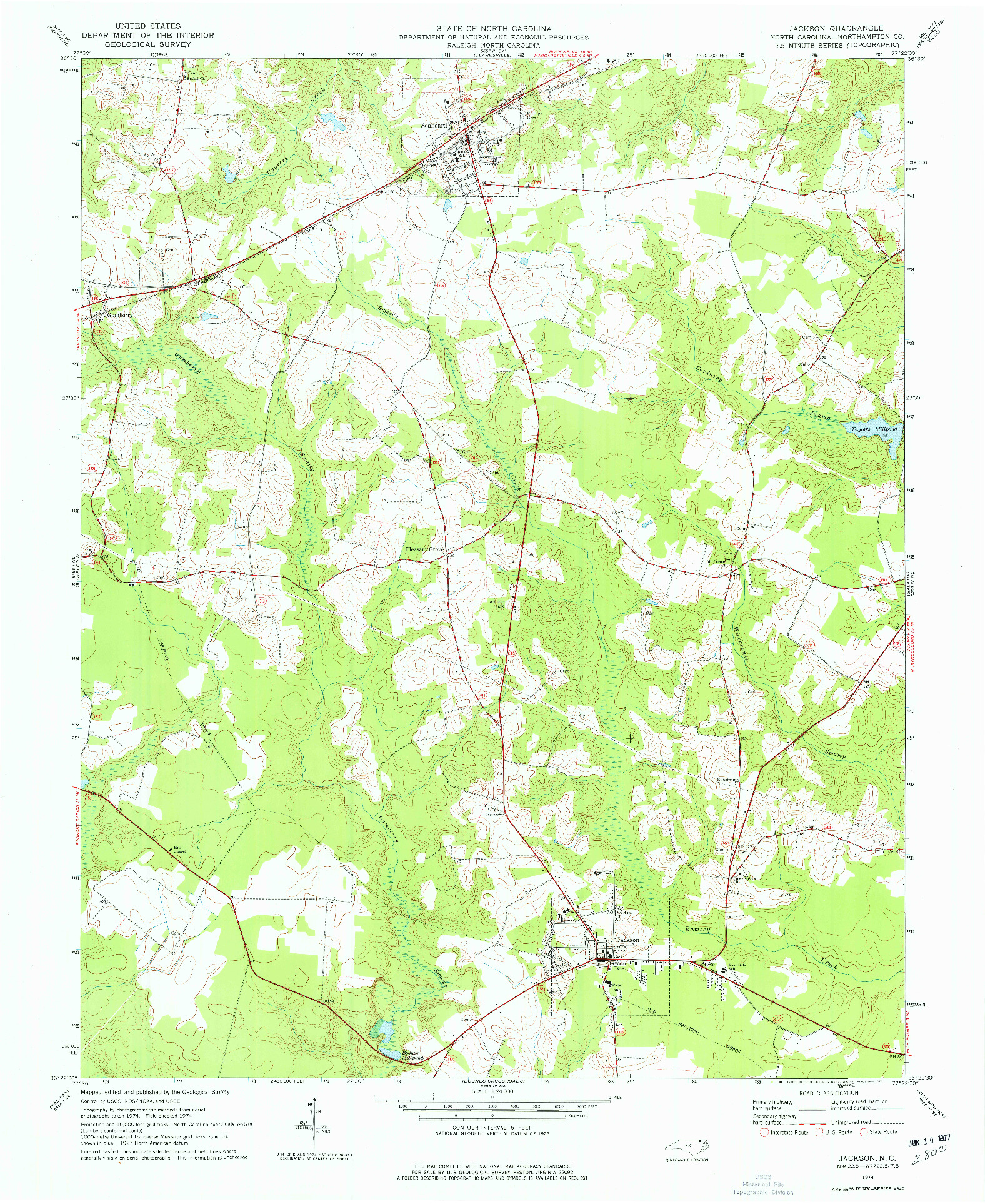 USGS 1:24000-SCALE QUADRANGLE FOR JACKSON, NC 1974