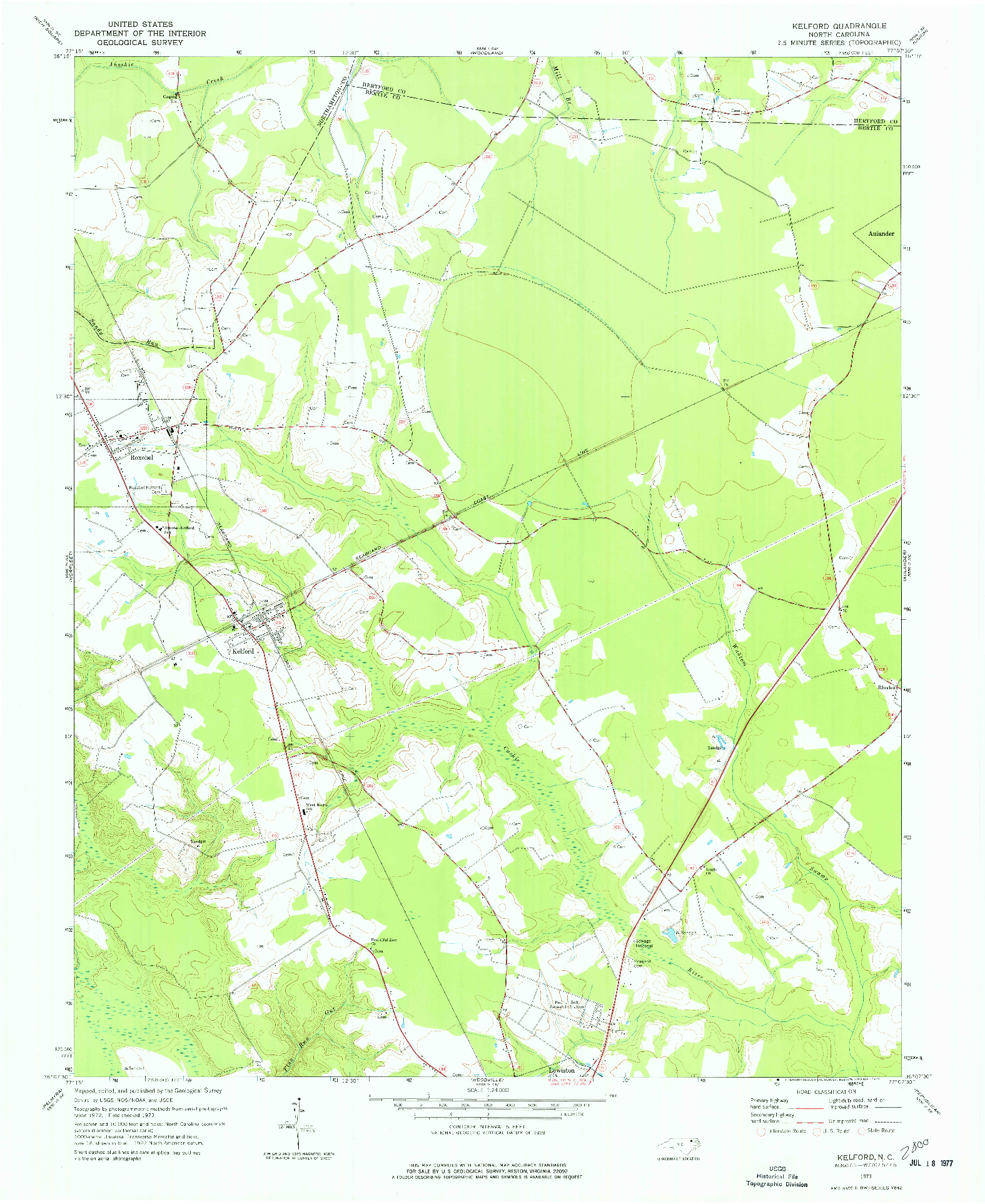 USGS 1:24000-SCALE QUADRANGLE FOR KELFORD, NC 1973