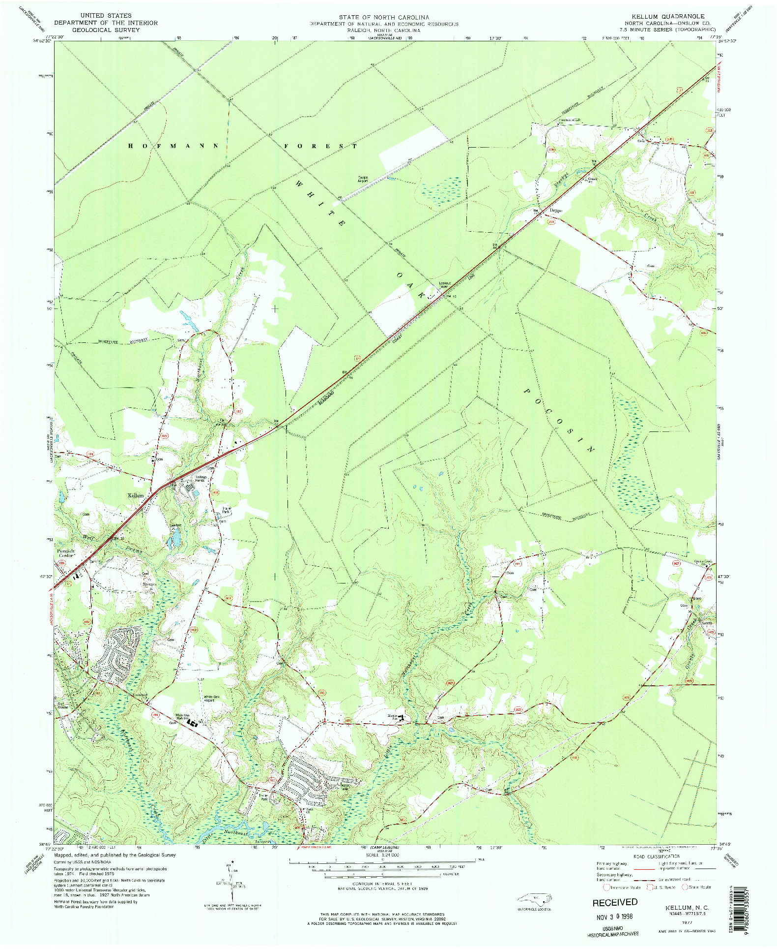 USGS 1:24000-SCALE QUADRANGLE FOR KELLUM, NC 1977