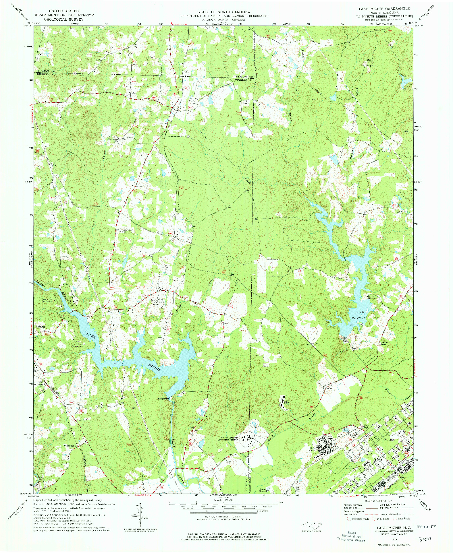 USGS 1:24000-SCALE QUADRANGLE FOR LAKE MICHIE, NC 1977