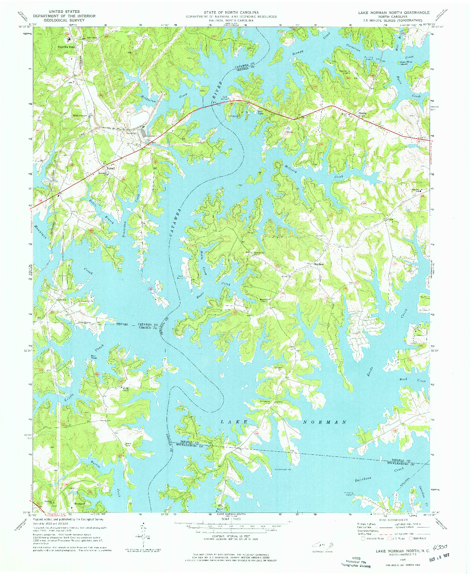 USGS 1:24000-SCALE QUADRANGLE FOR LAKE NORMAN NORTH, NC 1970