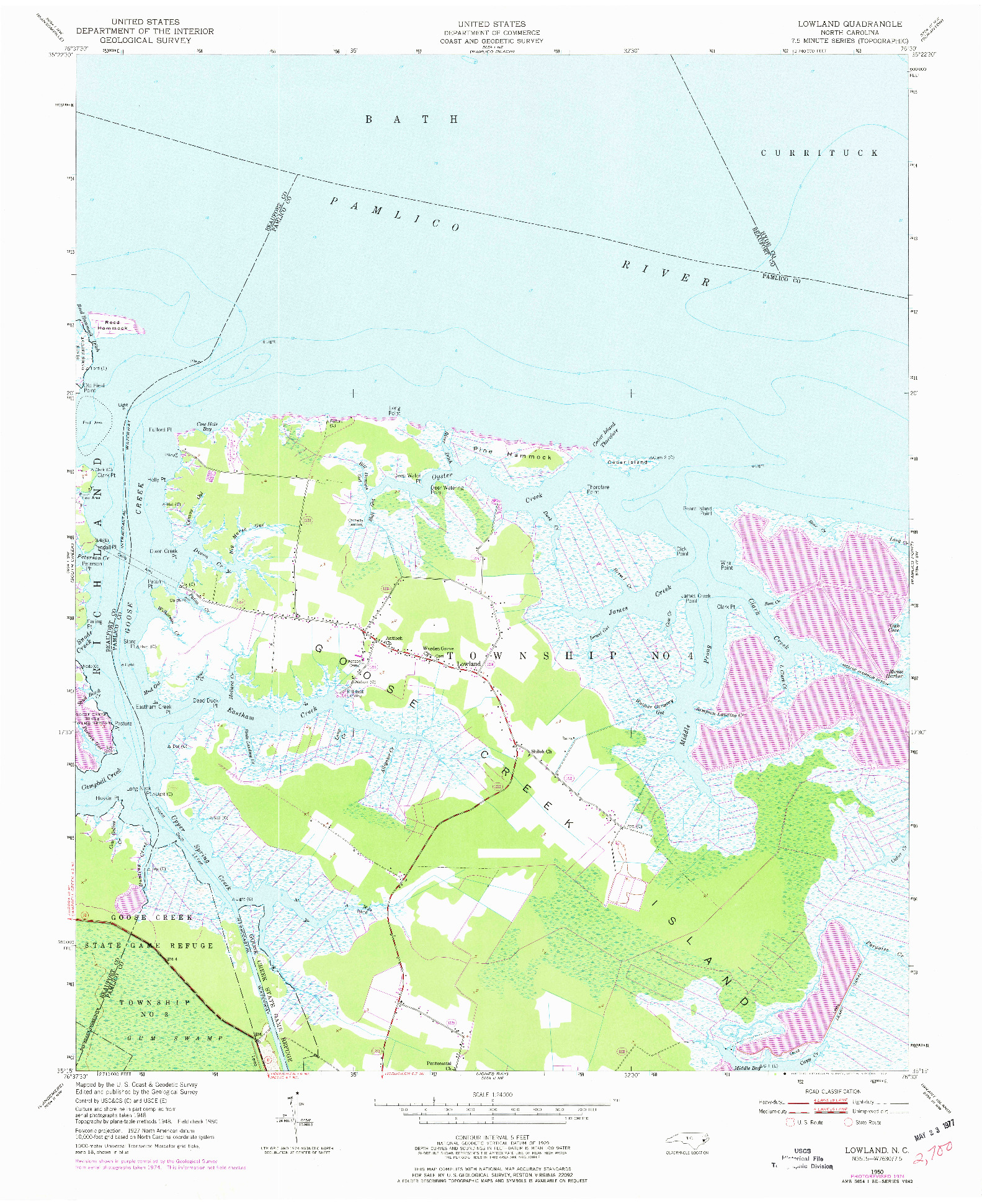 USGS 1:24000-SCALE QUADRANGLE FOR LOWLAND, NC 1950