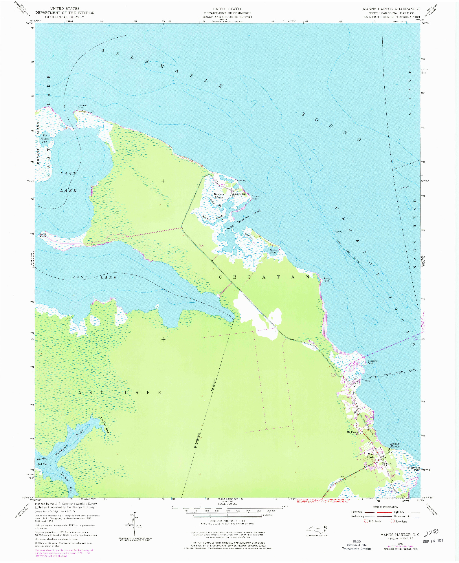 USGS 1:24000-SCALE QUADRANGLE FOR MANNS HARBOR, NC 1953