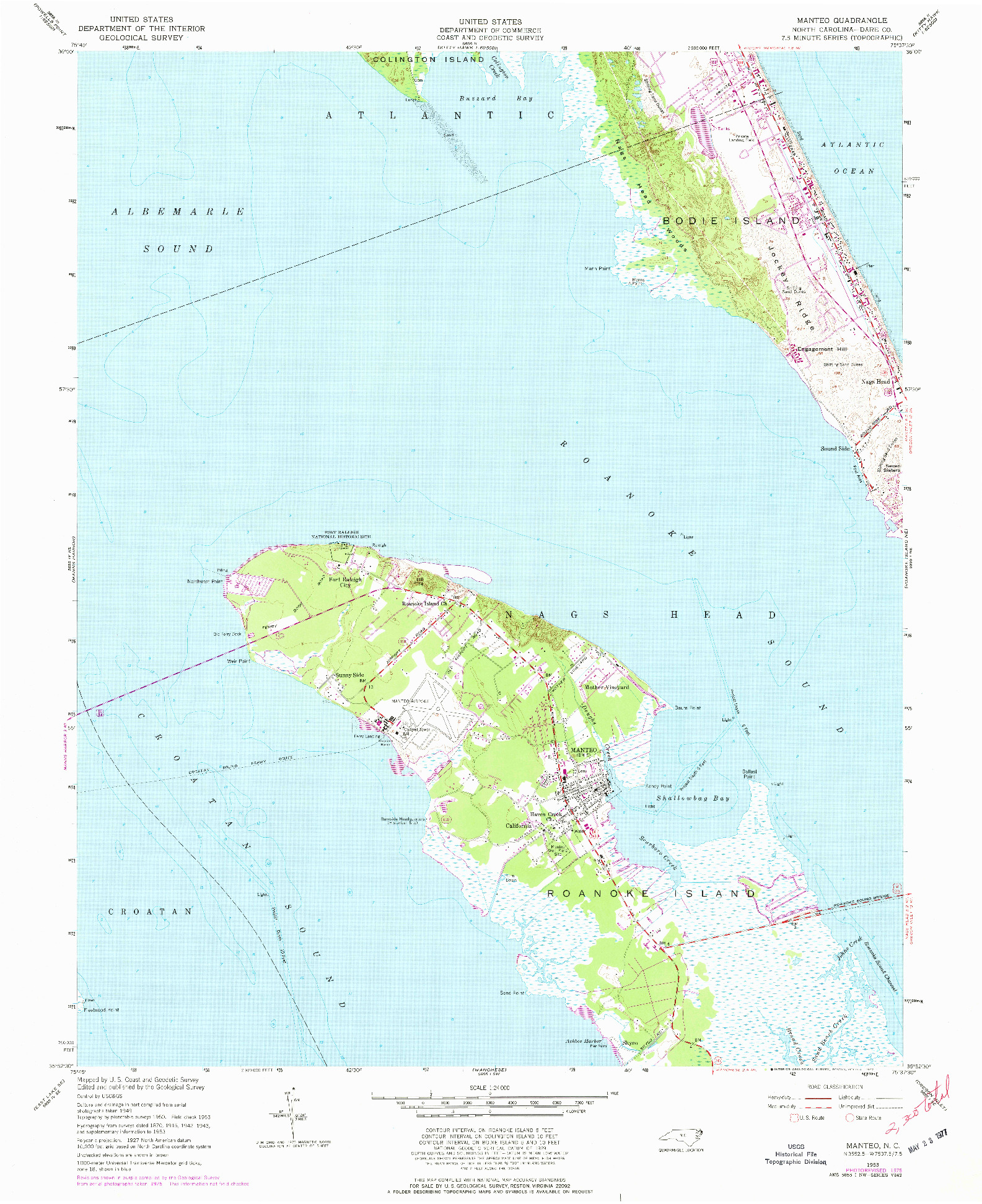 USGS 1:24000-SCALE QUADRANGLE FOR MANTEO, NC 1953