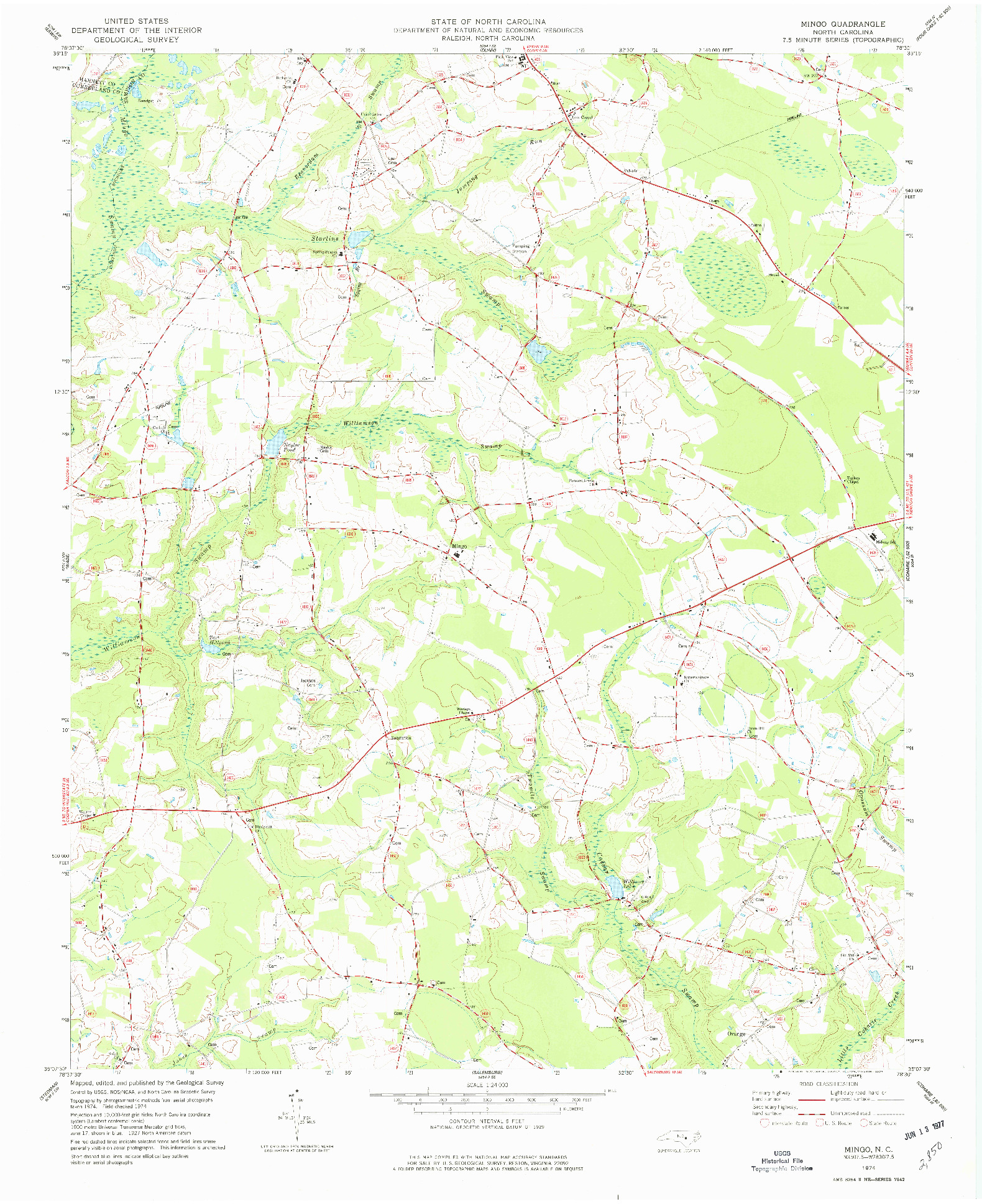 USGS 1:24000-SCALE QUADRANGLE FOR MINGO, NC 1974