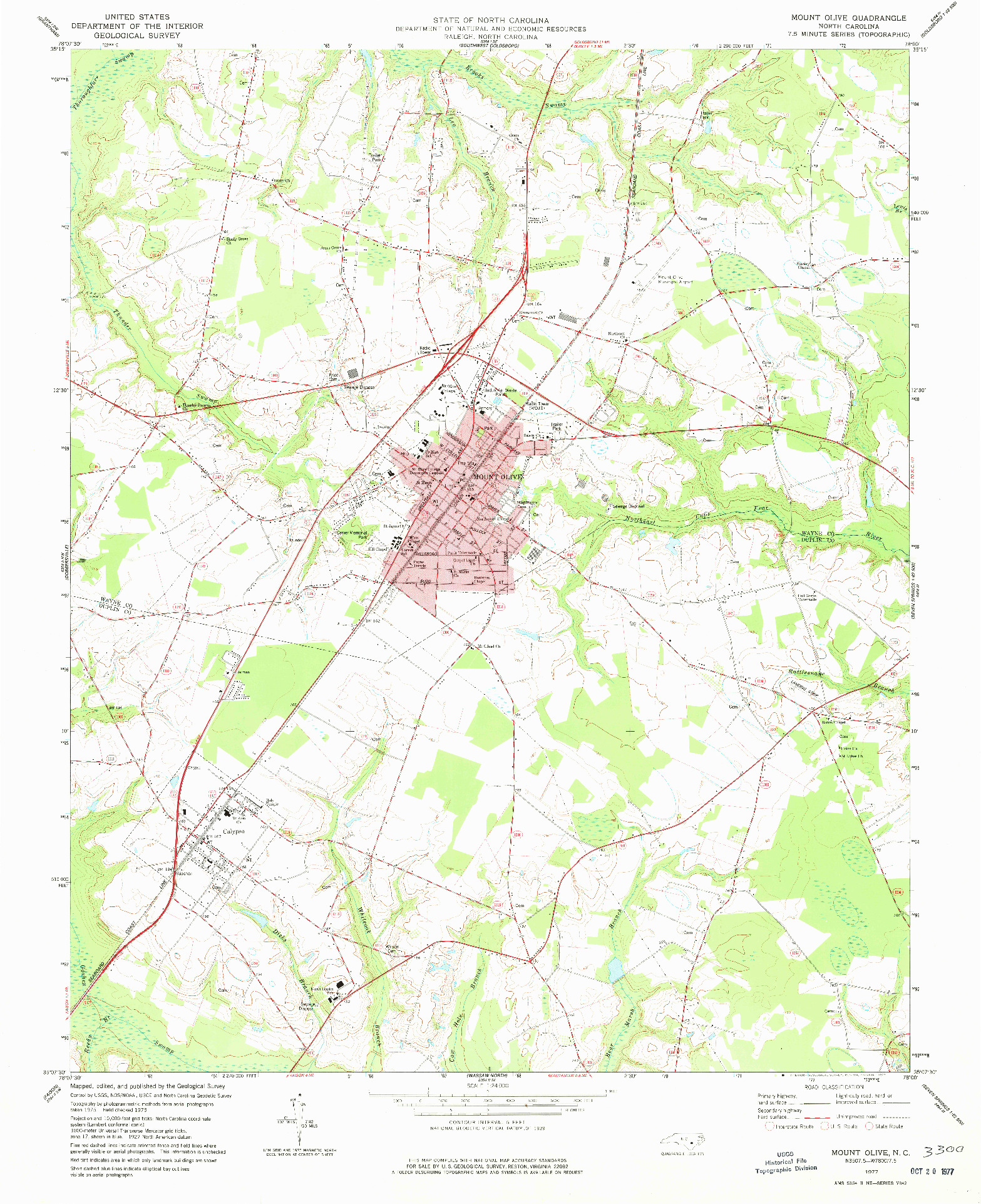 USGS 1:24000-SCALE QUADRANGLE FOR MOUNT OLIVE, NC 1977