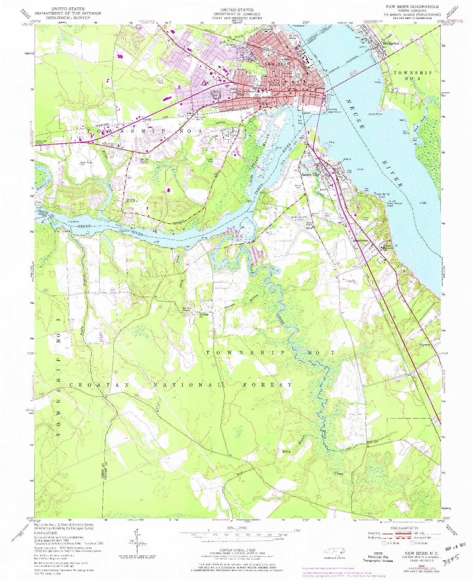 USGS 1:24000-SCALE QUADRANGLE FOR NEW BERN, NC 1950