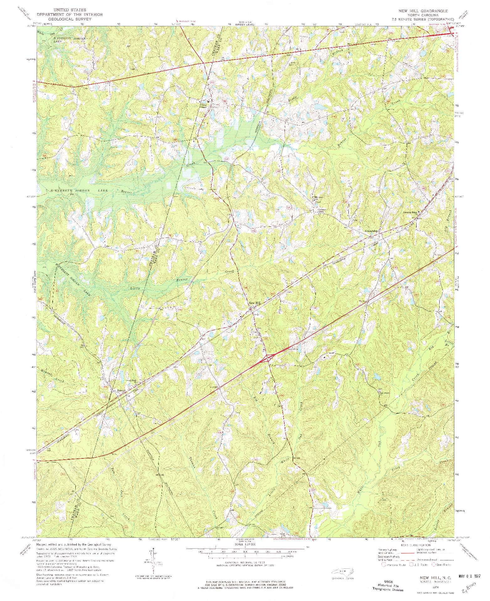 USGS 1:24000-SCALE QUADRANGLE FOR NEW HILL, NC 1974