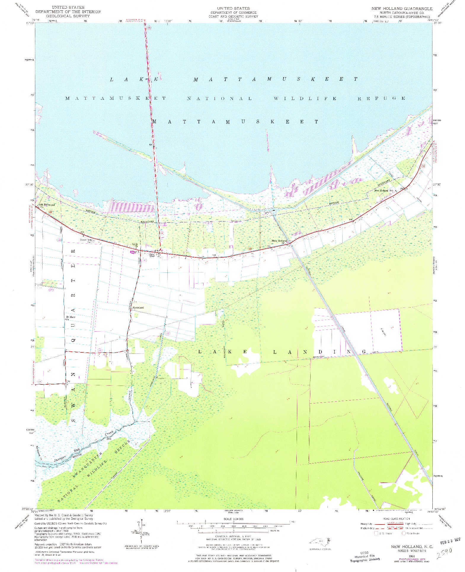 USGS 1:24000-SCALE QUADRANGLE FOR NEW HOLLAND, NC 1951