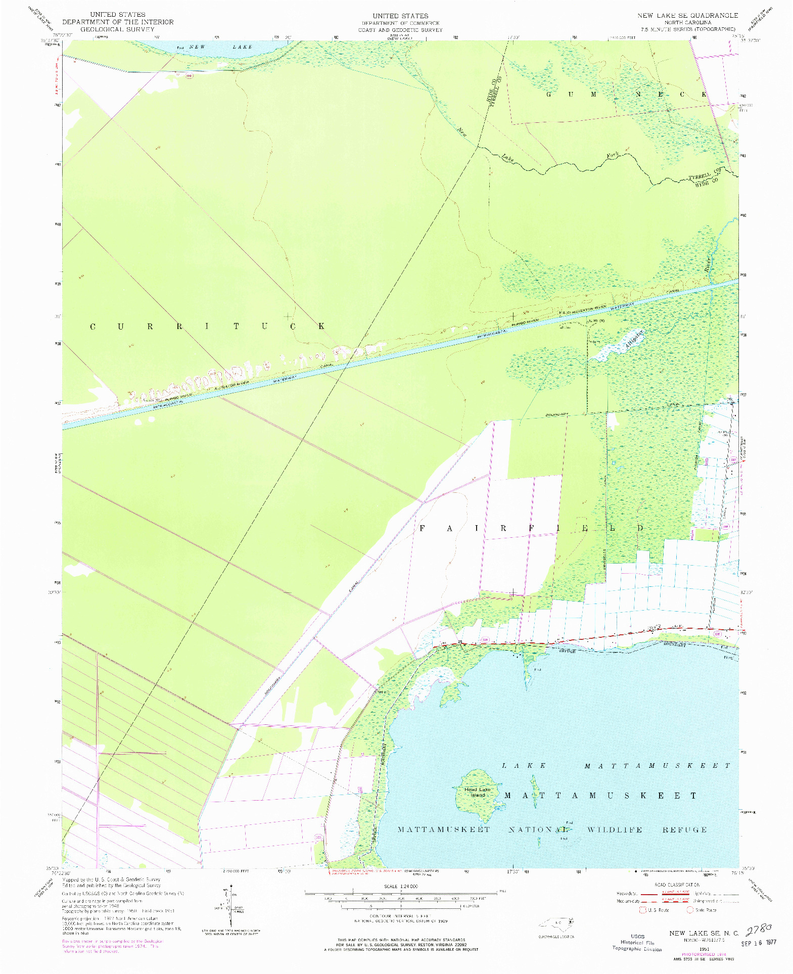 USGS 1:24000-SCALE QUADRANGLE FOR NEW LAKE SE, NC 1951