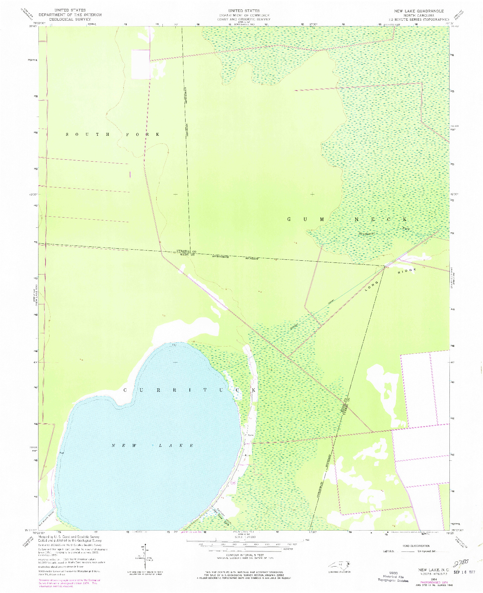 USGS 1:24000-SCALE QUADRANGLE FOR NEW LAKE, NC 1954