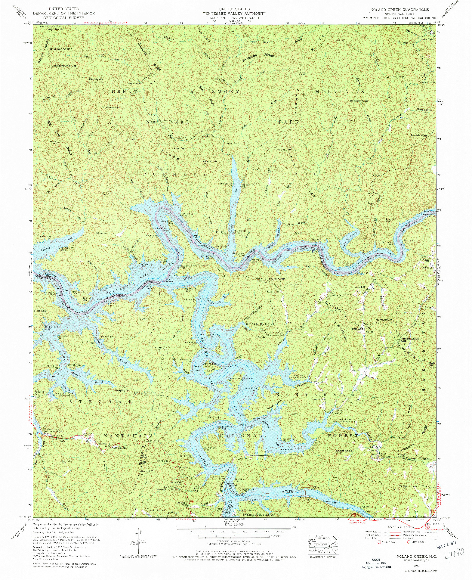 USGS 1:24000-SCALE QUADRANGLE FOR NOLAND CREEK, NC 1961