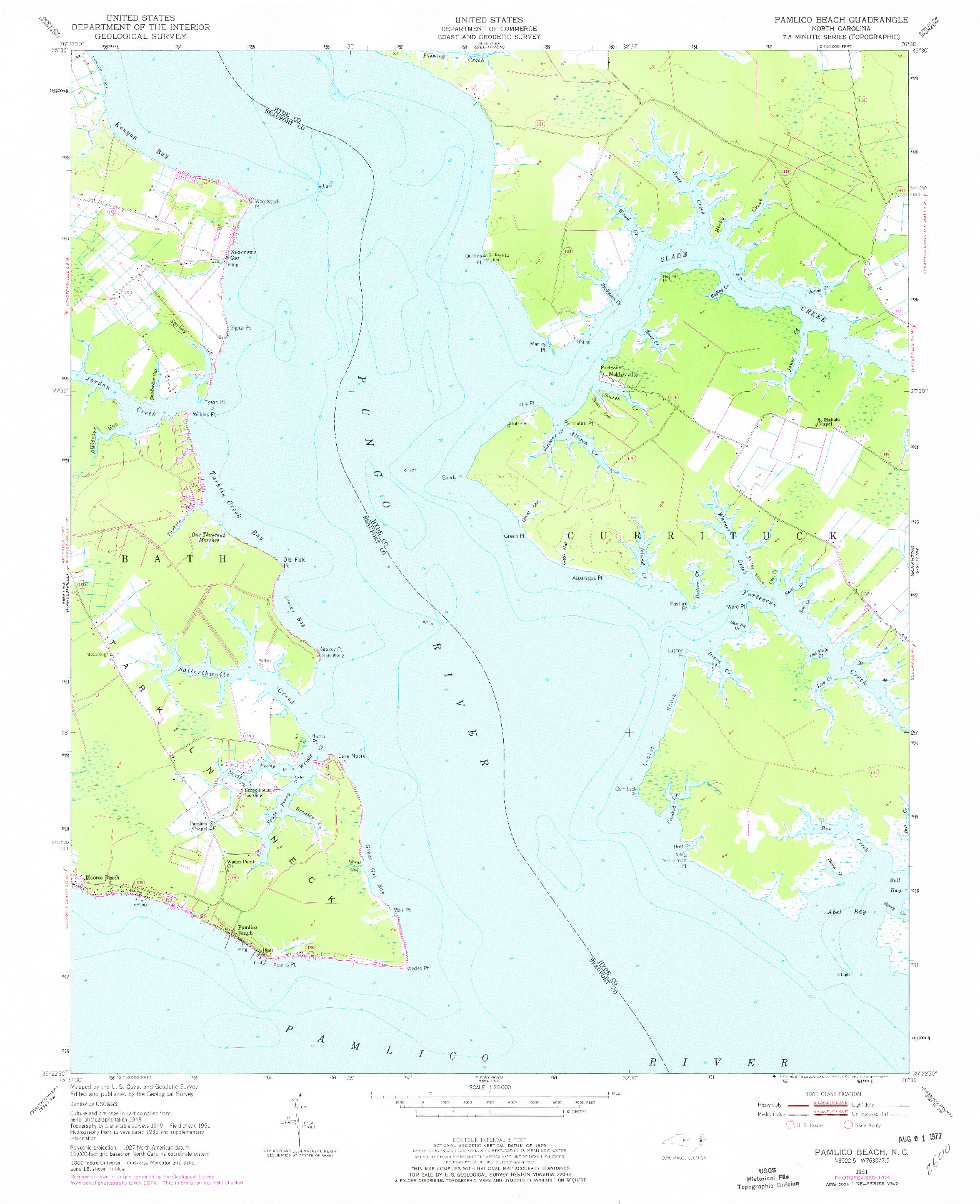 USGS 1:24000-SCALE QUADRANGLE FOR PAMLICO BEACH, NC 1951