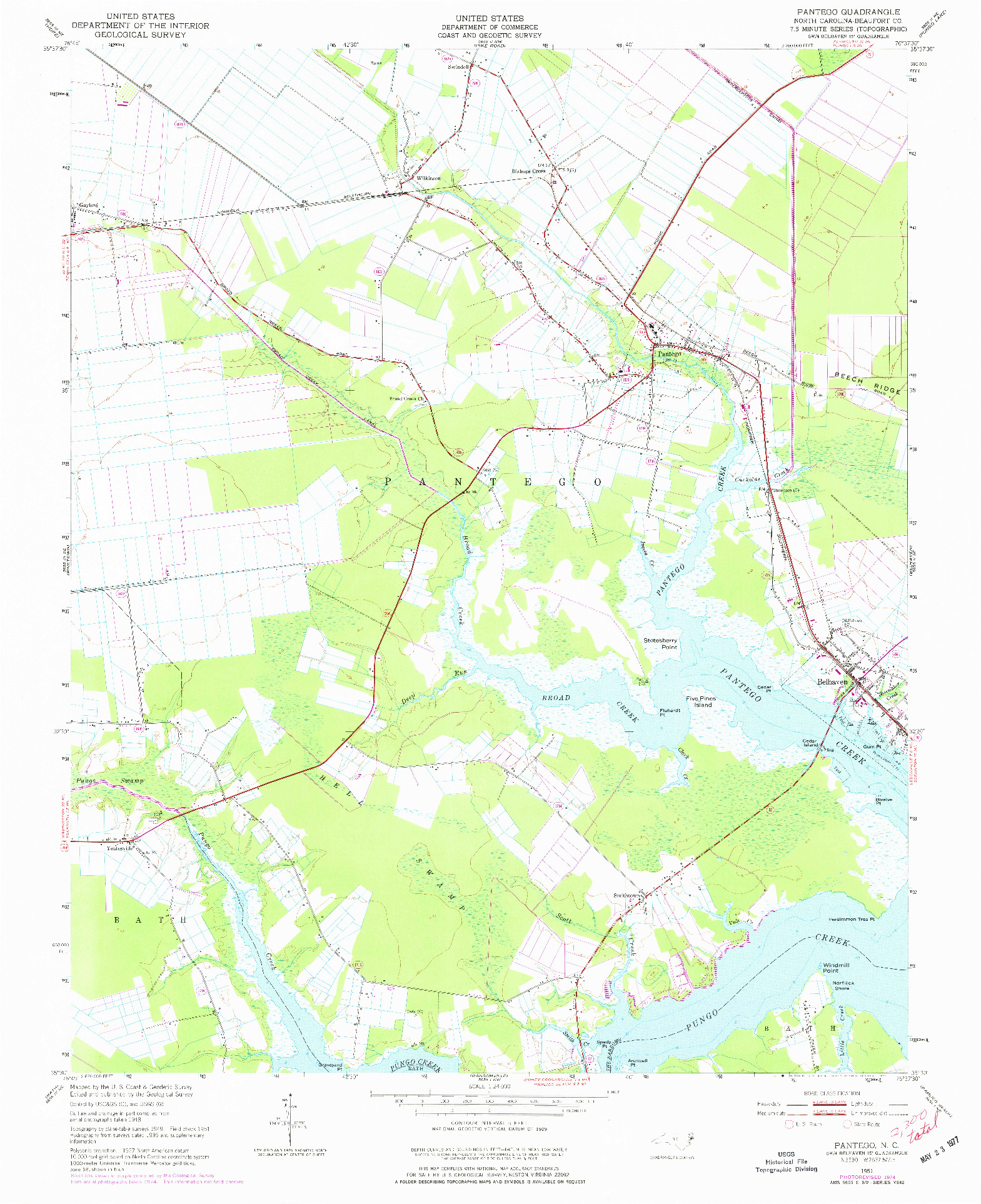 USGS 1:24000-SCALE QUADRANGLE FOR PANTEGO, NC 1951