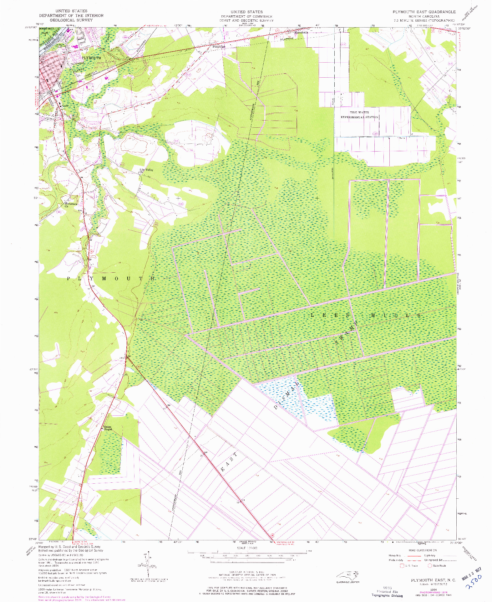 USGS 1:24000-SCALE QUADRANGLE FOR PLYMOUTH EAST, NC 1954