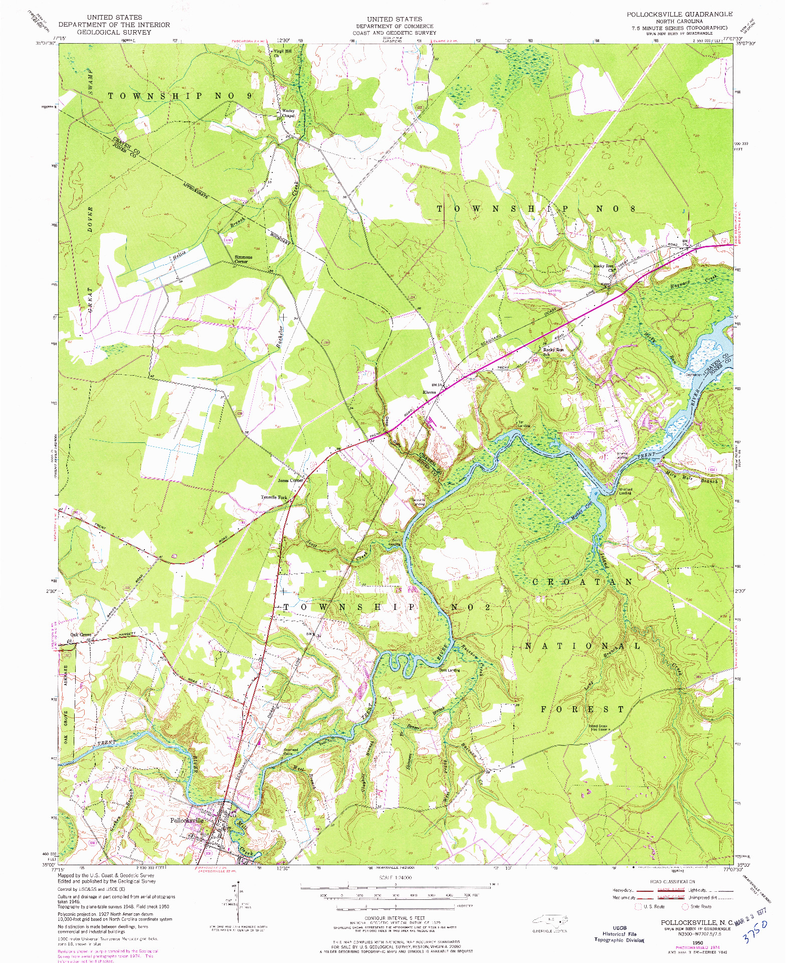 USGS 1:24000-SCALE QUADRANGLE FOR POLLOCKSVILLE, NC 1950