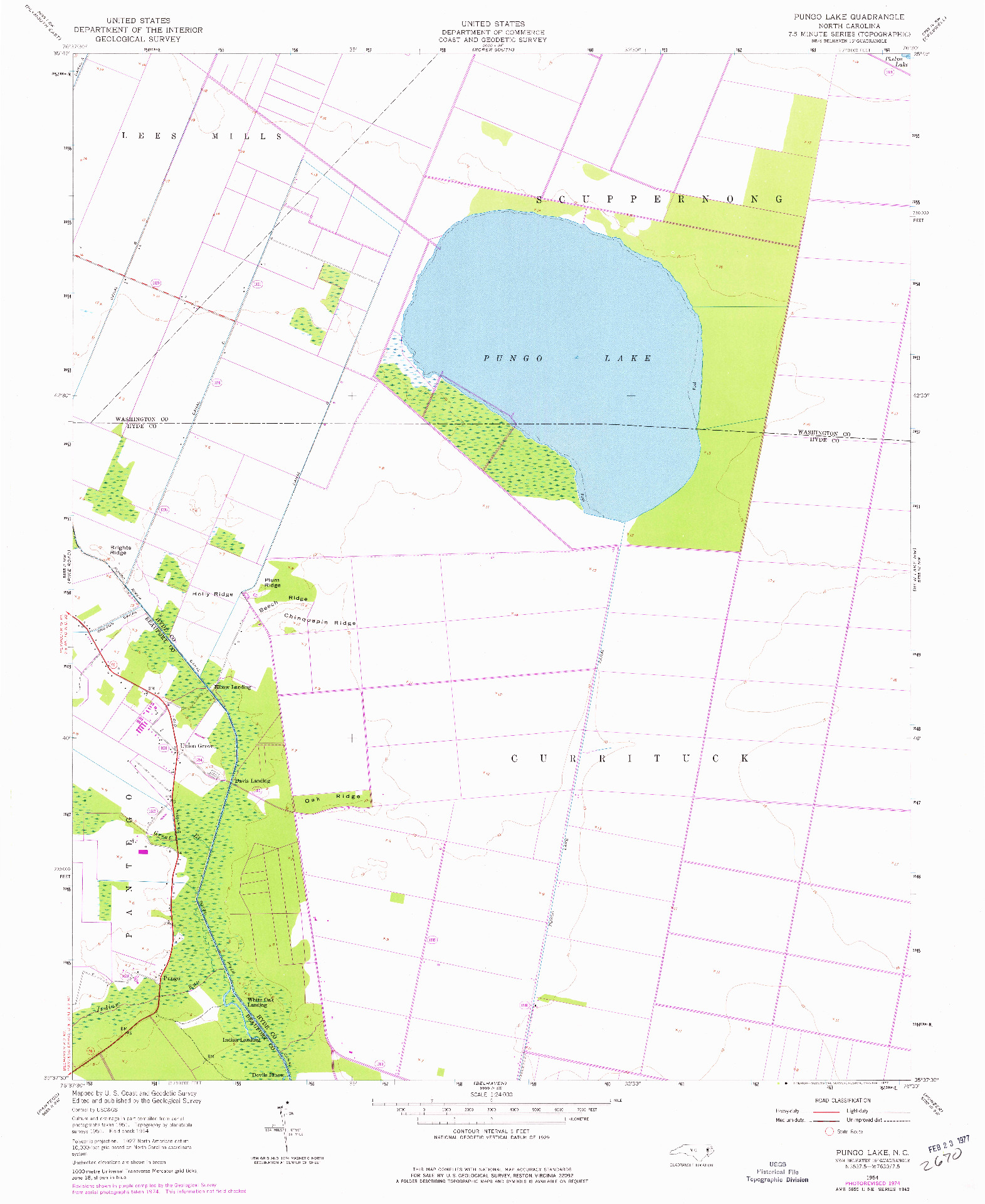 USGS 1:24000-SCALE QUADRANGLE FOR PUNGO LAKE, NC 1954