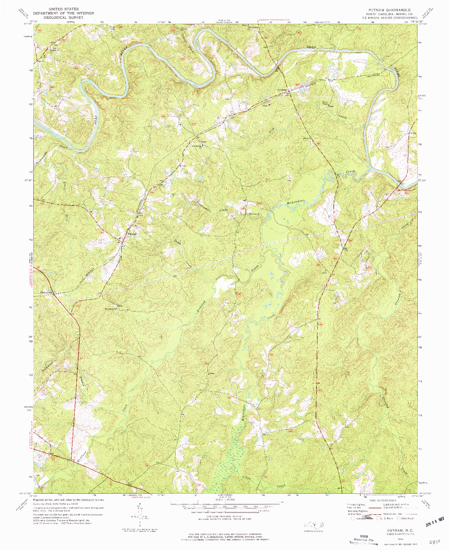 USGS 1:24000-SCALE QUADRANGLE FOR PUTNAM, NC 1974