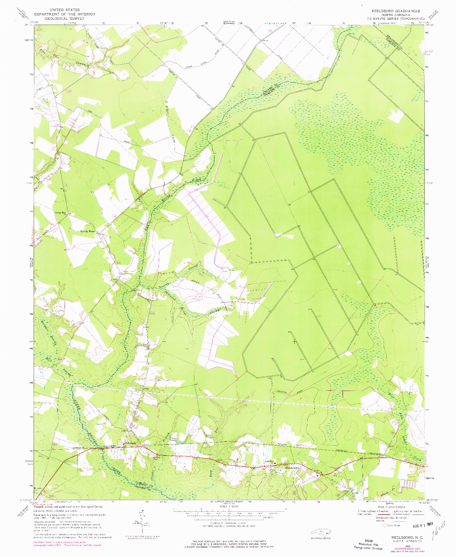 USGS 1:24000-SCALE QUADRANGLE FOR REELSBORO, NC 1969