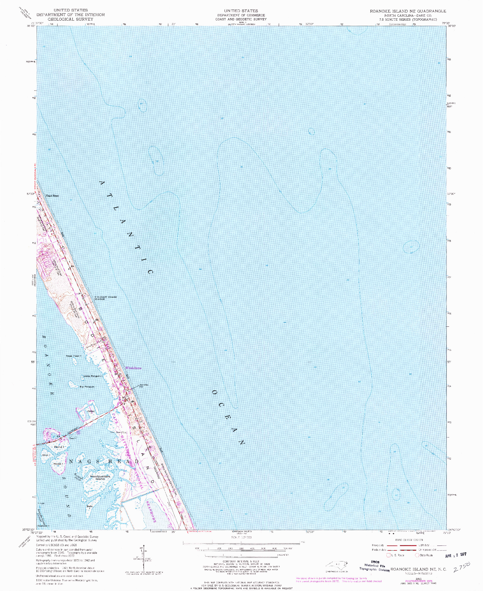 USGS 1:24000-SCALE QUADRANGLE FOR ROANOKE ISLAND NE, NC 1953