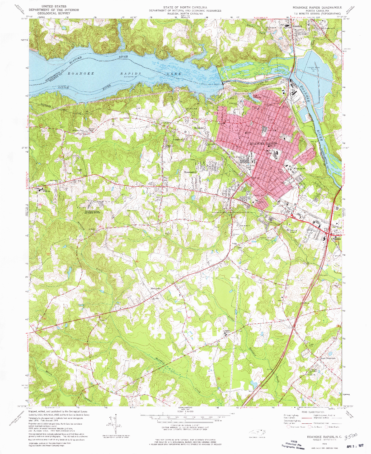 USGS 1:24000-SCALE QUADRANGLE FOR ROANOKE RAPIDS, NC 1974