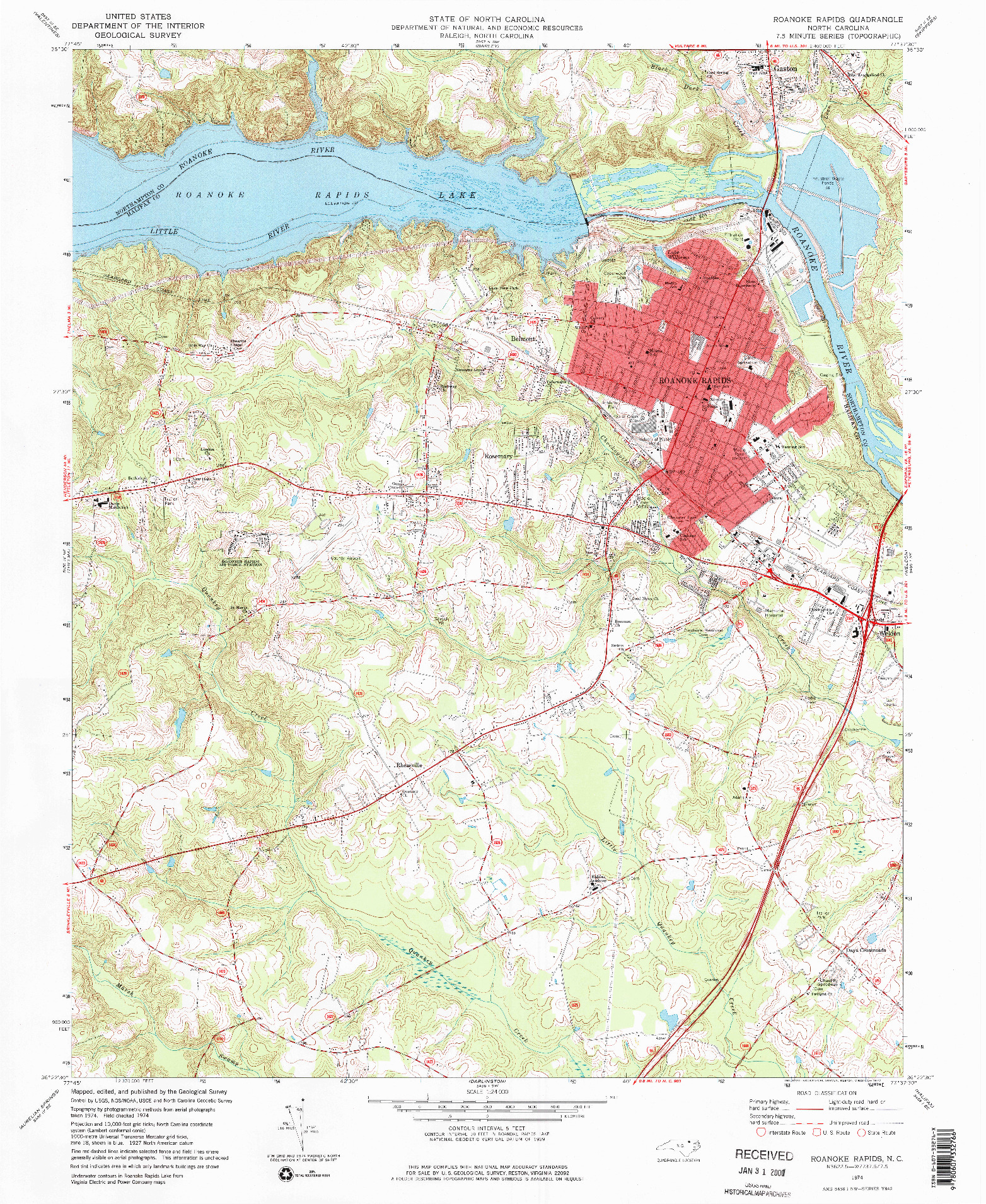 USGS 1:24000-SCALE QUADRANGLE FOR ROANOKE RAPIDS, NC 1974