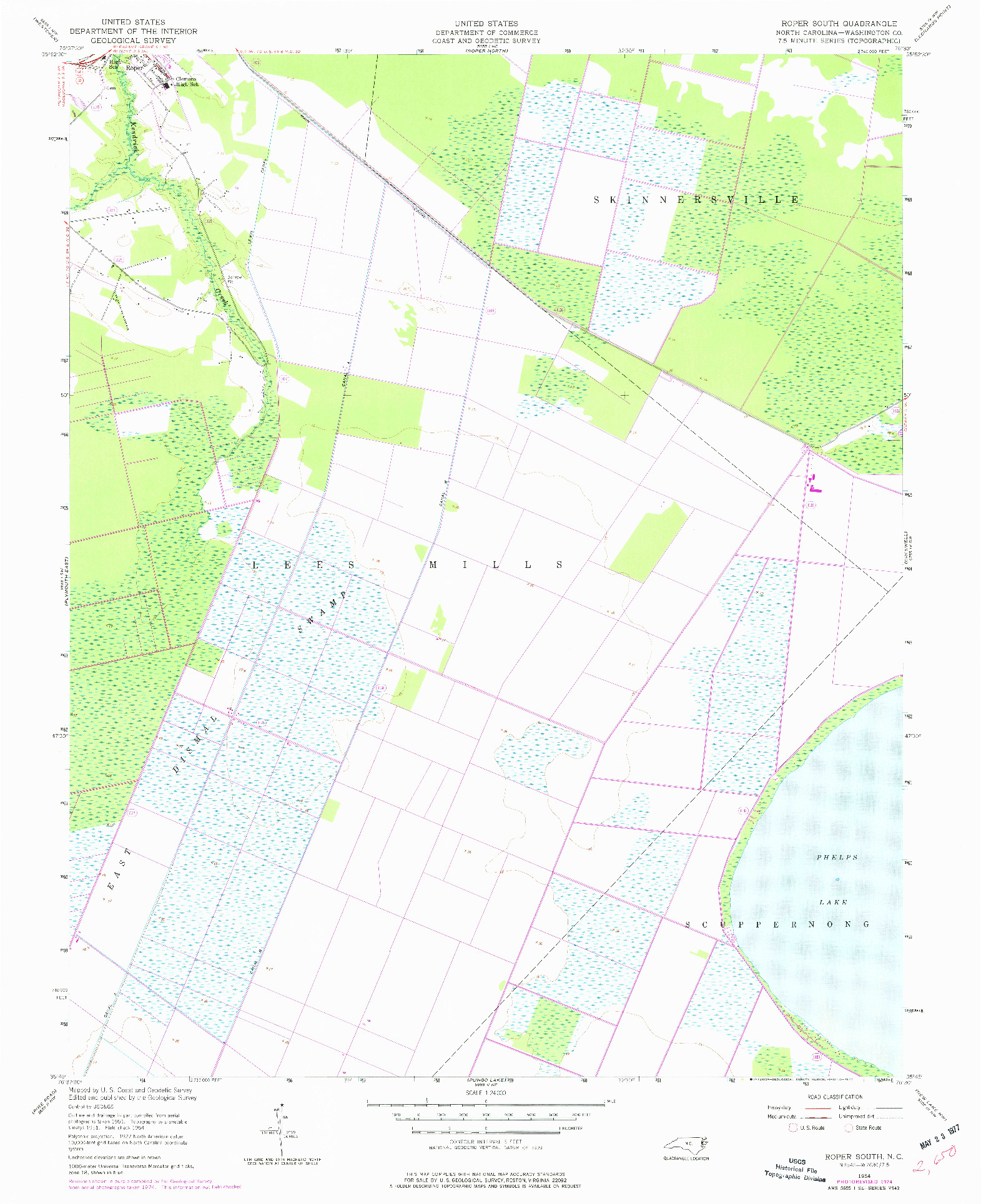 USGS 1:24000-SCALE QUADRANGLE FOR ROPER SOUTH, NC 1954