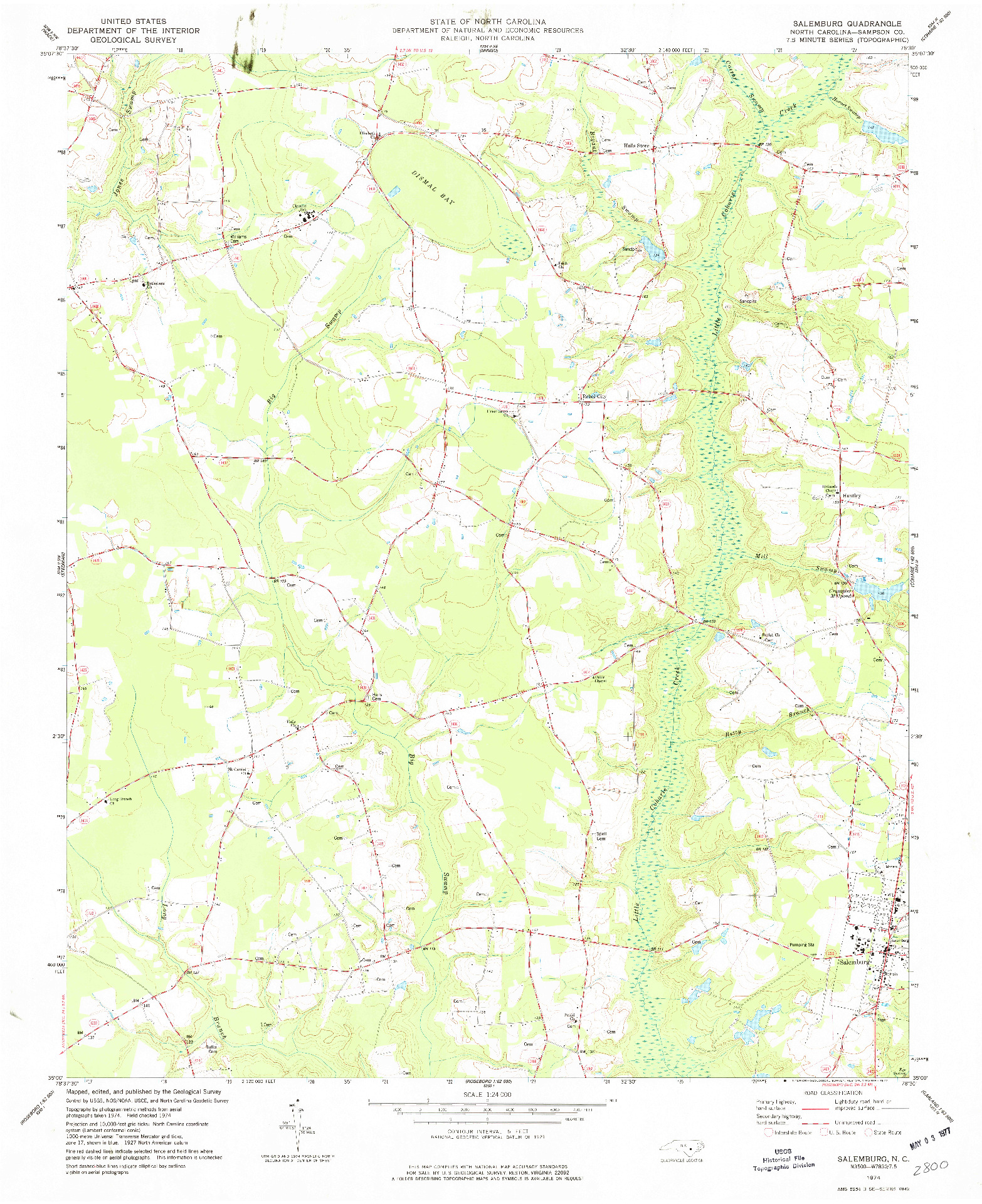 USGS 1:24000-SCALE QUADRANGLE FOR SALEMBURG, NC 1974