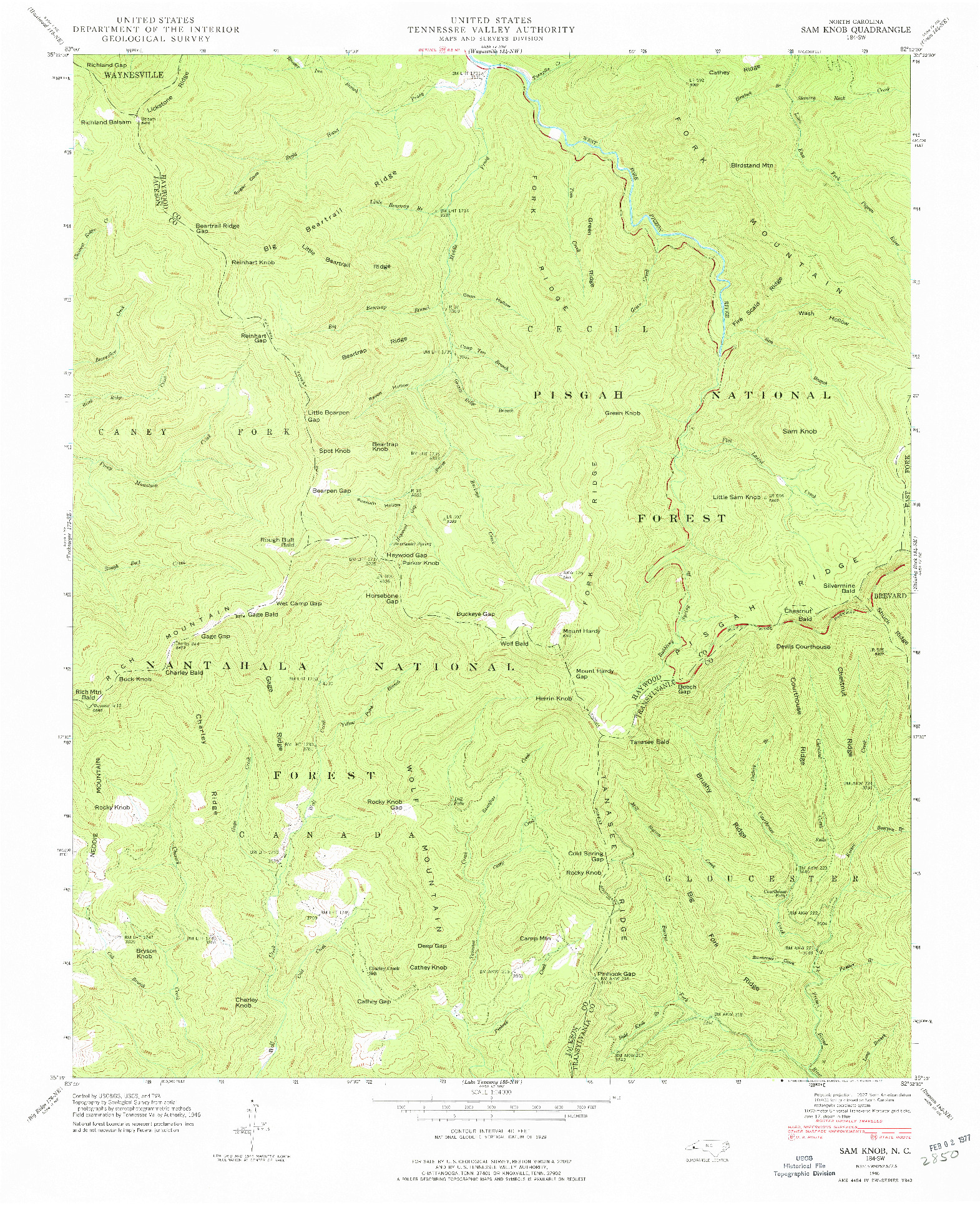 USGS 1:24000-SCALE QUADRANGLE FOR SAM KNOB, NC 1946